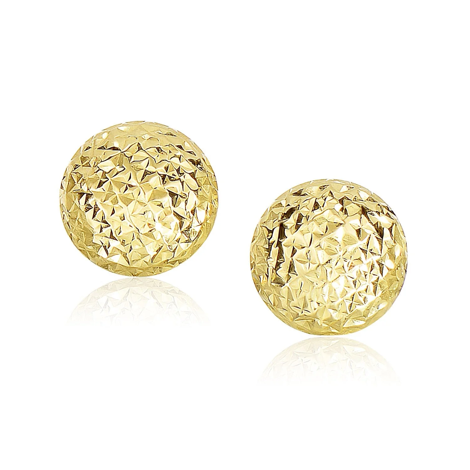 14k Yellow Gold Puff Round Earrings with Diamond Cuts - Image 2