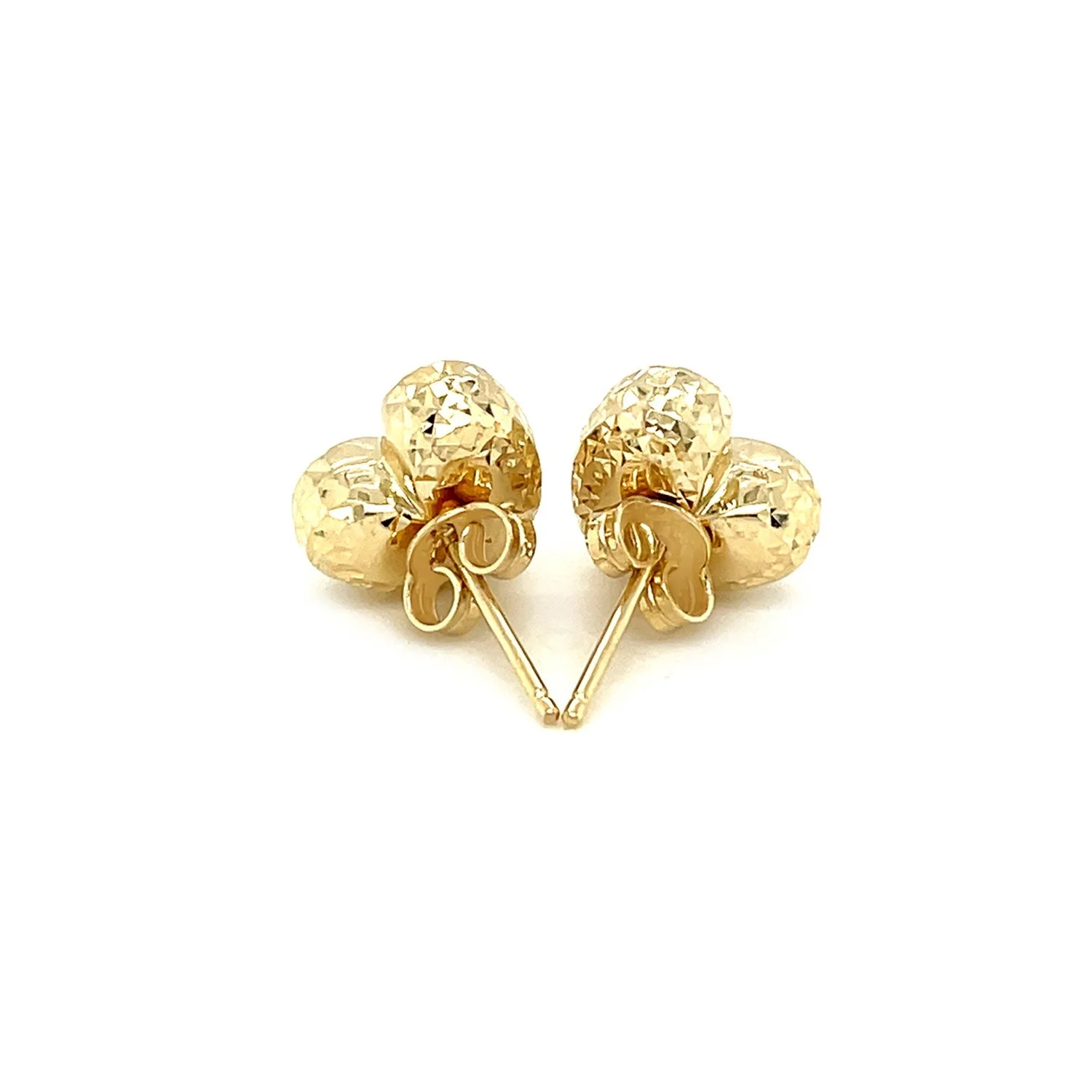 14k Yellow Gold Puffed Heart Earrings with Diamond Cuts - Image 7