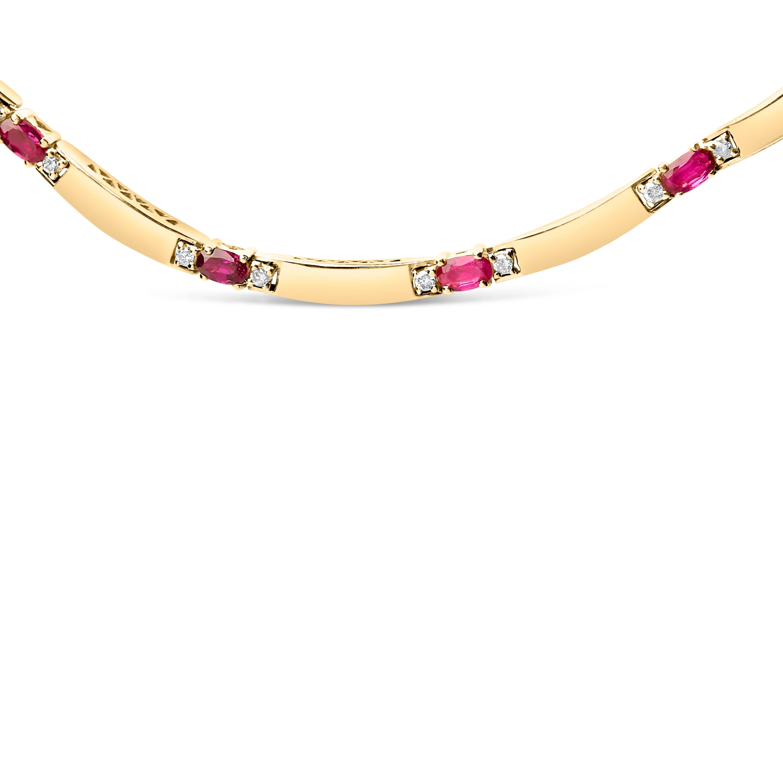 14K Yellow Gold Red Ruby and 3/8 Cttw Diamond Alternating Link Necklace - Image 2