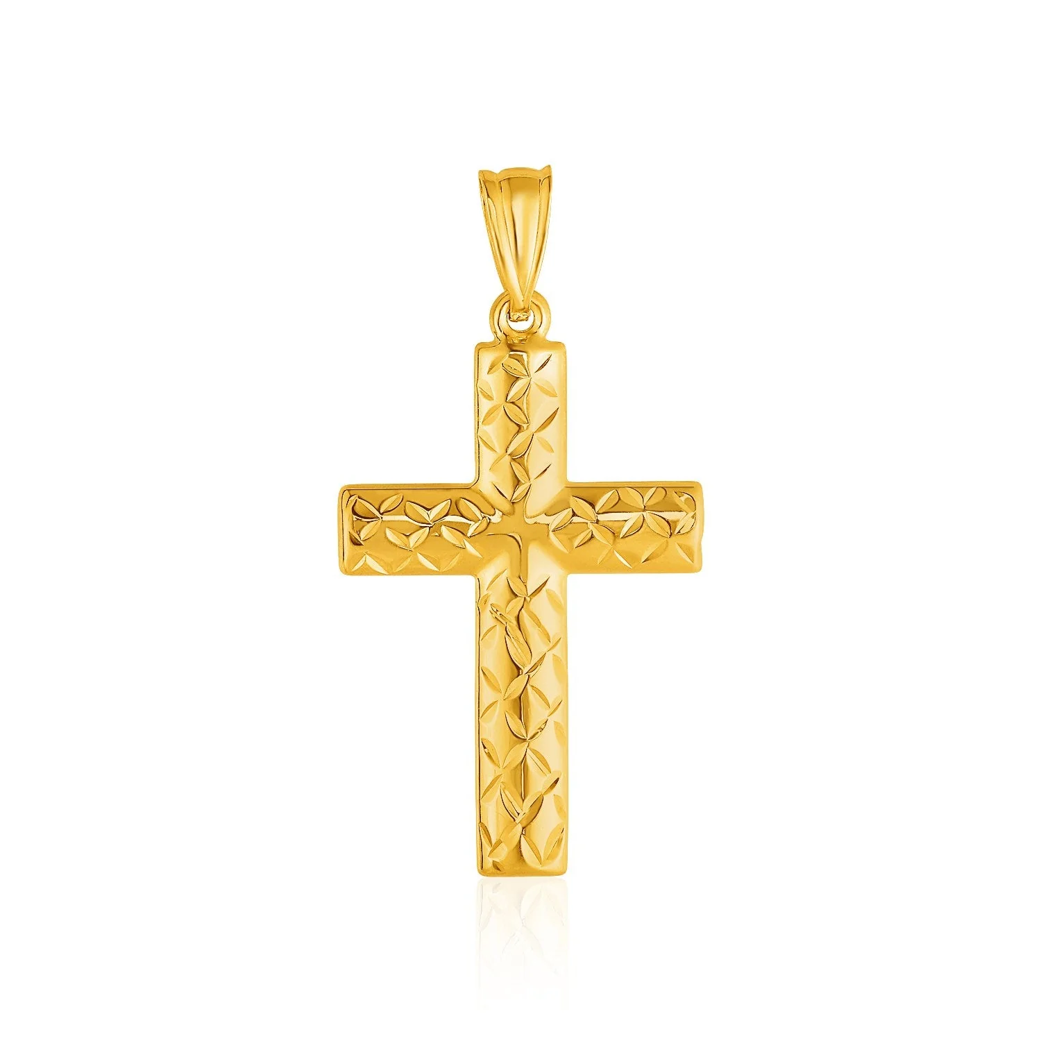 14k Yellow Gold Reversible Textured Cross Pendant - Image 4