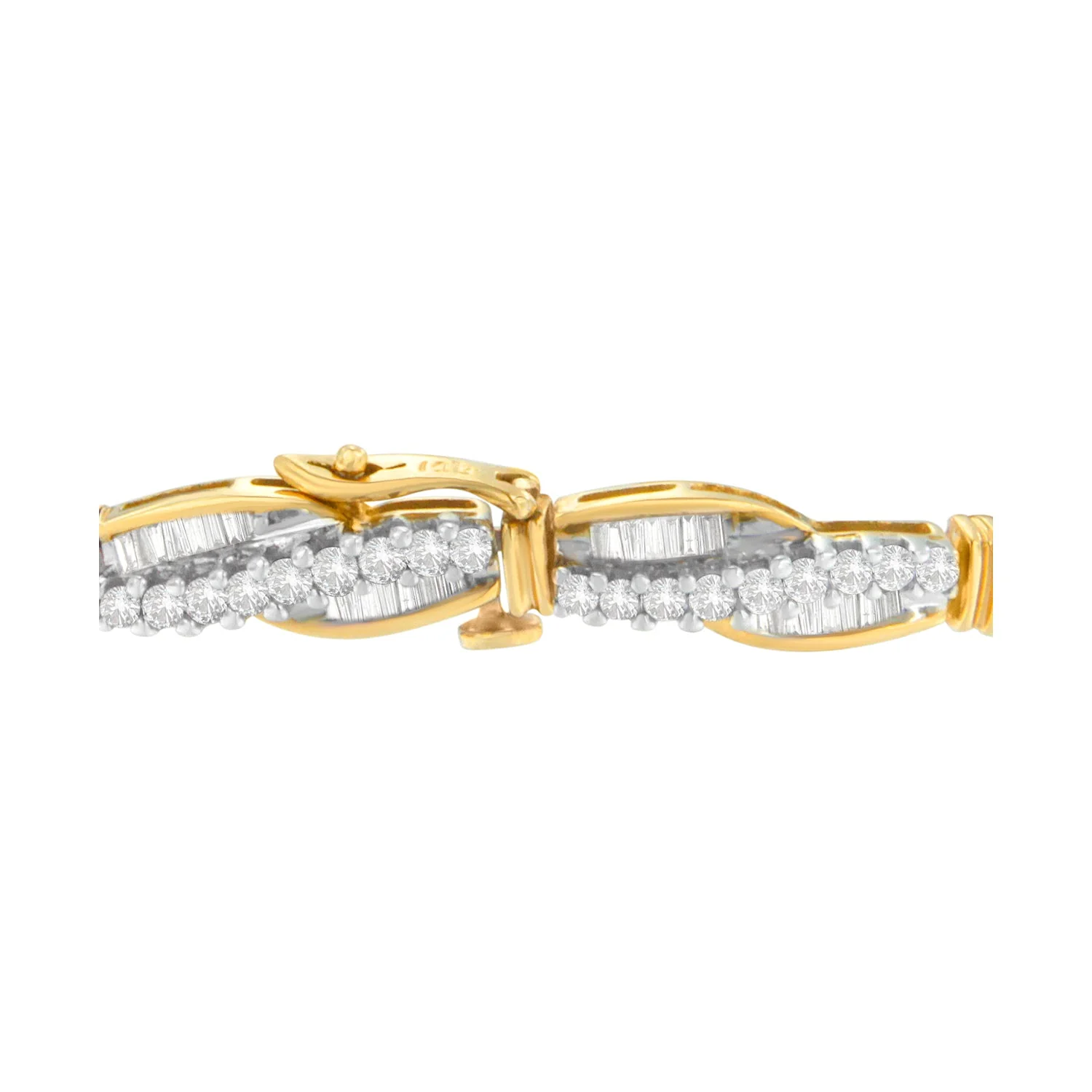 14K Yellow Gold Round and Baguette Cut Winding Love Diamond Bracelet (3.00 cttw, H-I Color, SI1-SI2 Clarity) - Image 2
