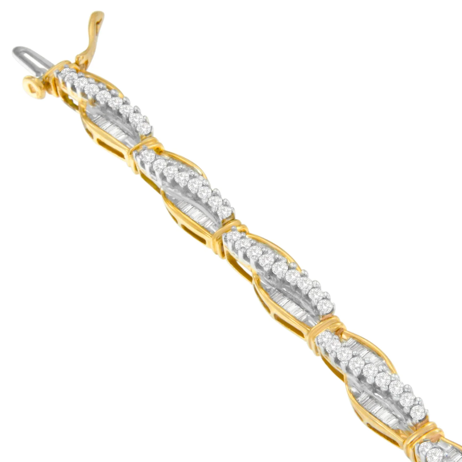 14K Yellow Gold Round and Baguette Cut Winding Love Diamond Bracelet (3.00 cttw, H-I Color, SI1-SI2 Clarity) - Image 3