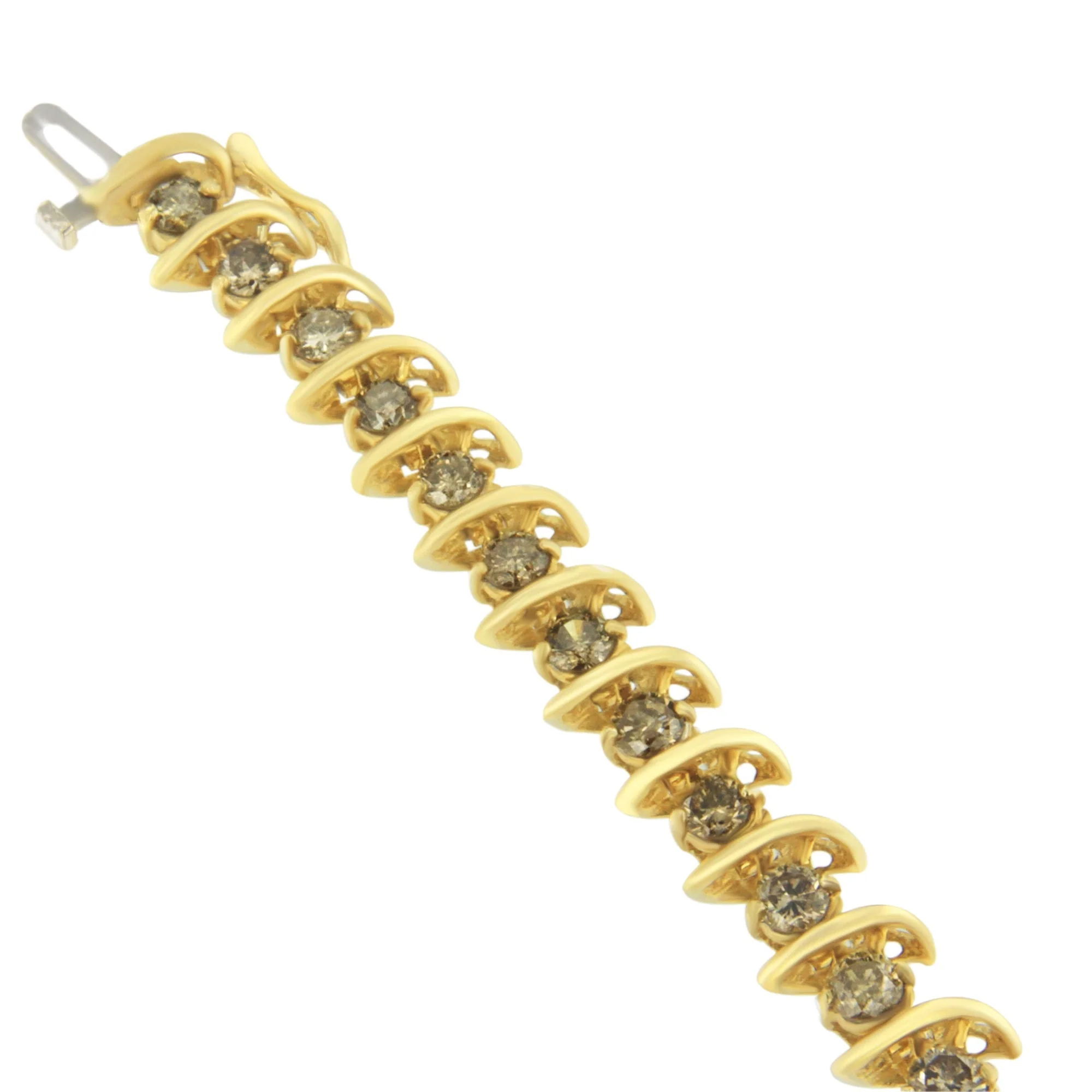 14K Yellow Gold Round-Cut Diamond 'S' Bracelet (6.00 cttw, Brown Color, I1-I2 Clarity) - Image 6