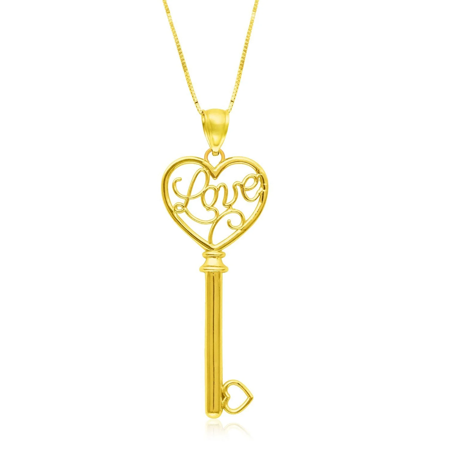 14k Yellow Gold Skeleton Key Style LOVE Pendant - Image 2