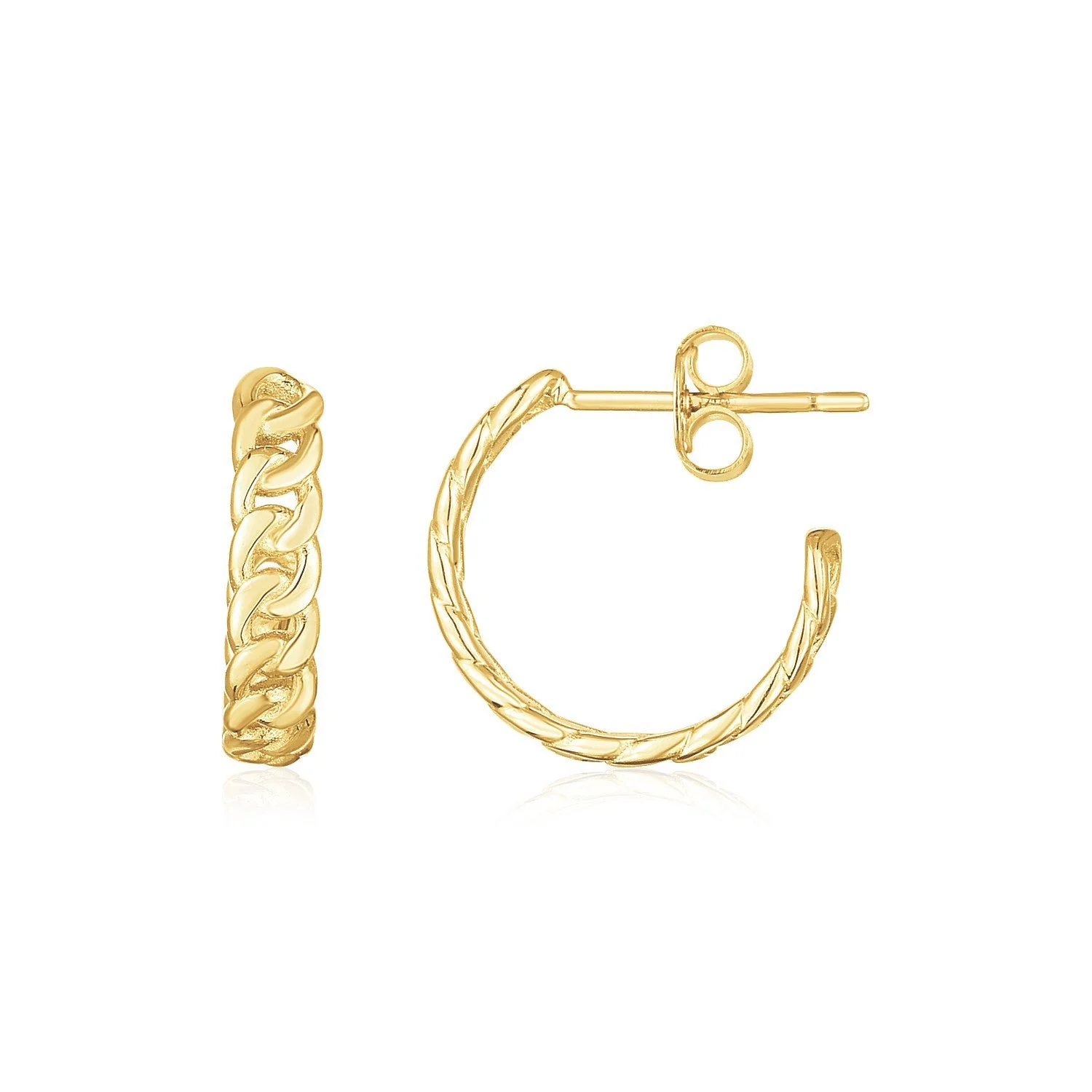 14K Yellow Gold Slender Curb Chain Hoop Earrings - Image 2