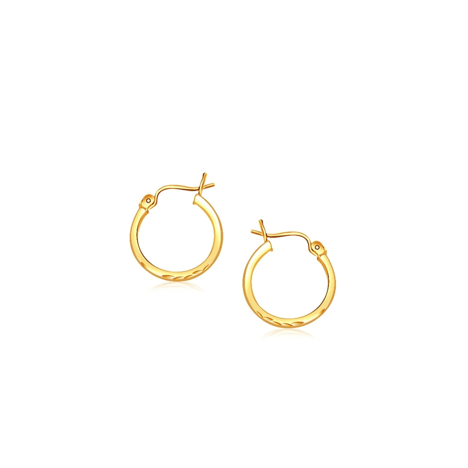 14k Yellow Gold Slender Hoop Earring with Diamond-Cut Finish (15mm Diameter) - Image 2