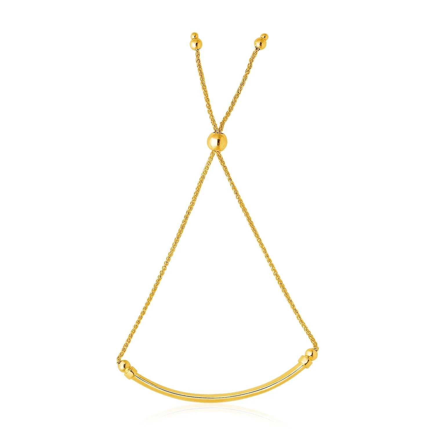 14k Yellow Gold Smooth Curved Bar and Lariat Style Bracelet - Image 3