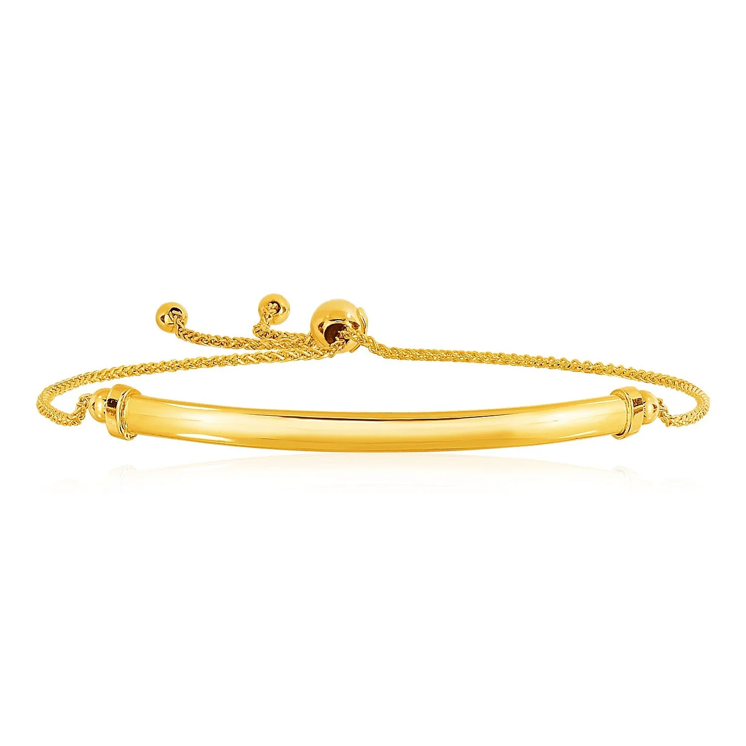 14k Yellow Gold Smooth Curved Bar and Lariat Style Bracelet - Image 5