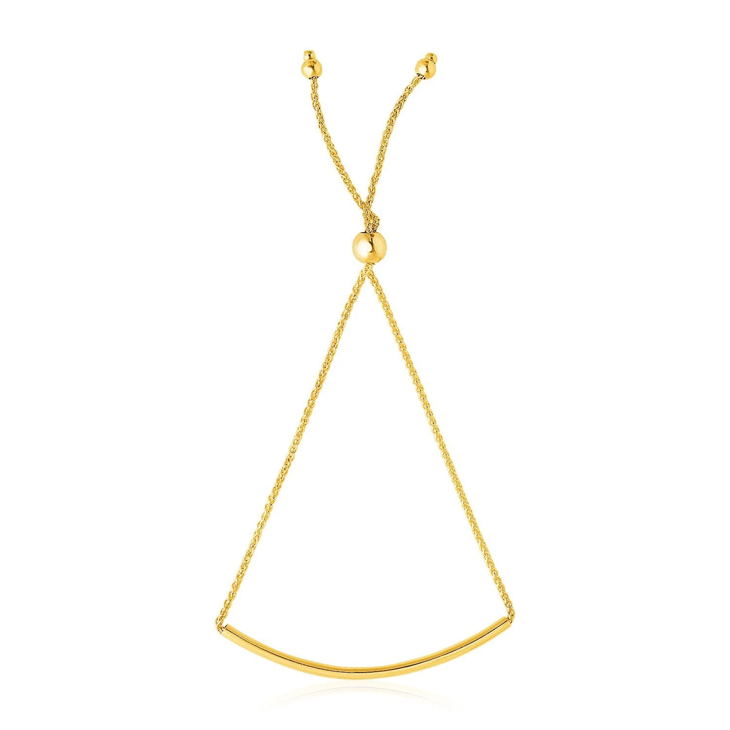 14k Yellow Gold Smooth Curved Bar Lariat Design Bracelet - Image 3