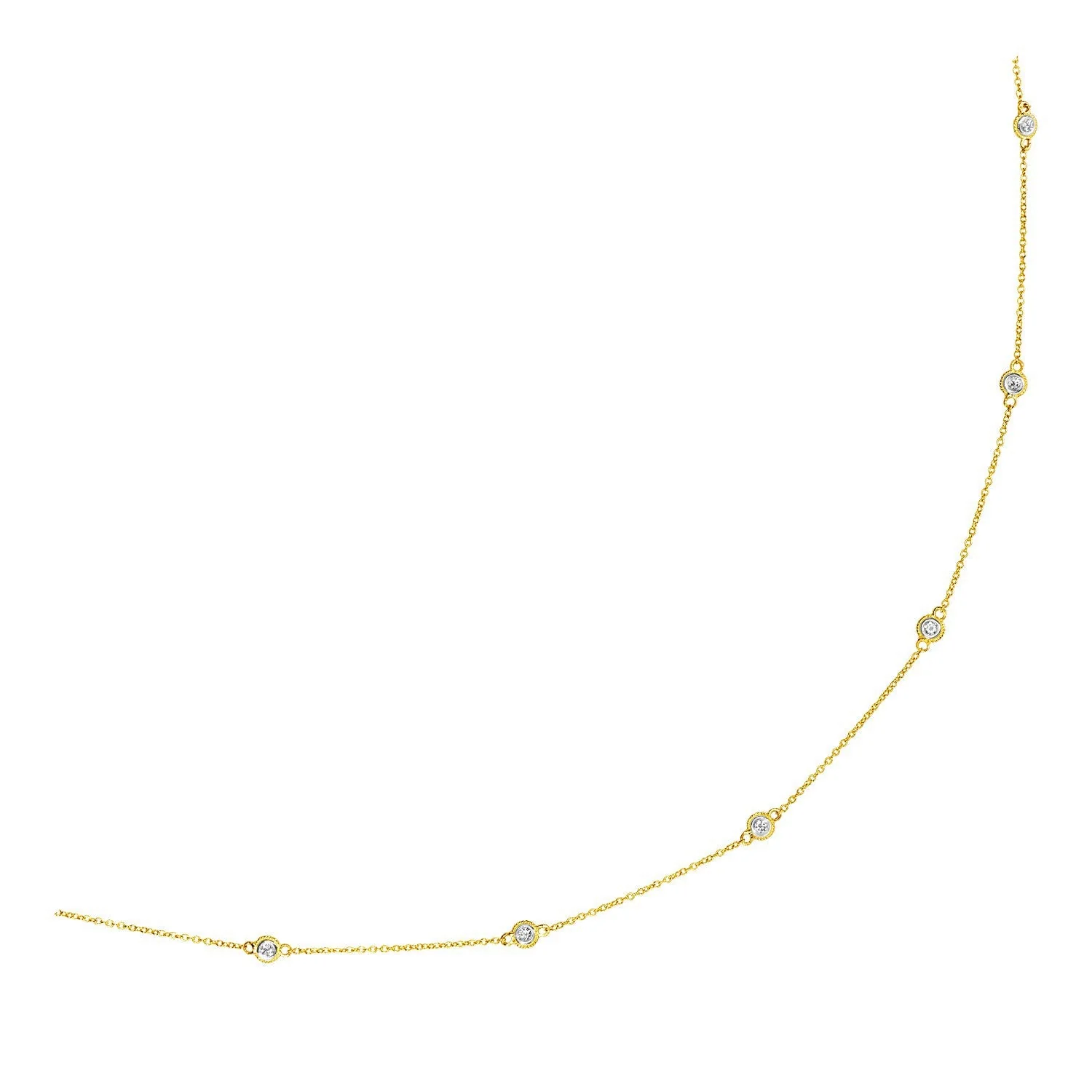 14k Yellow Gold Station Necklace with Round Diamonds - Image 3