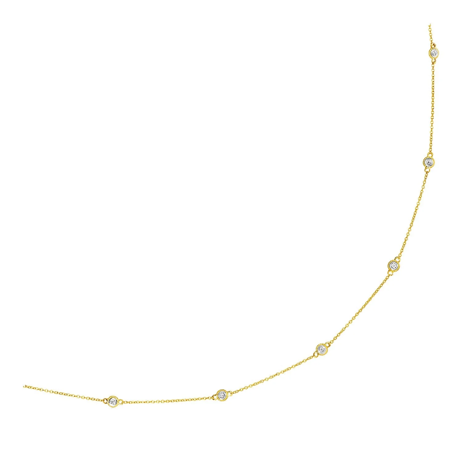 14k Yellow Gold Station Necklace with Round Diamonds - Image 4