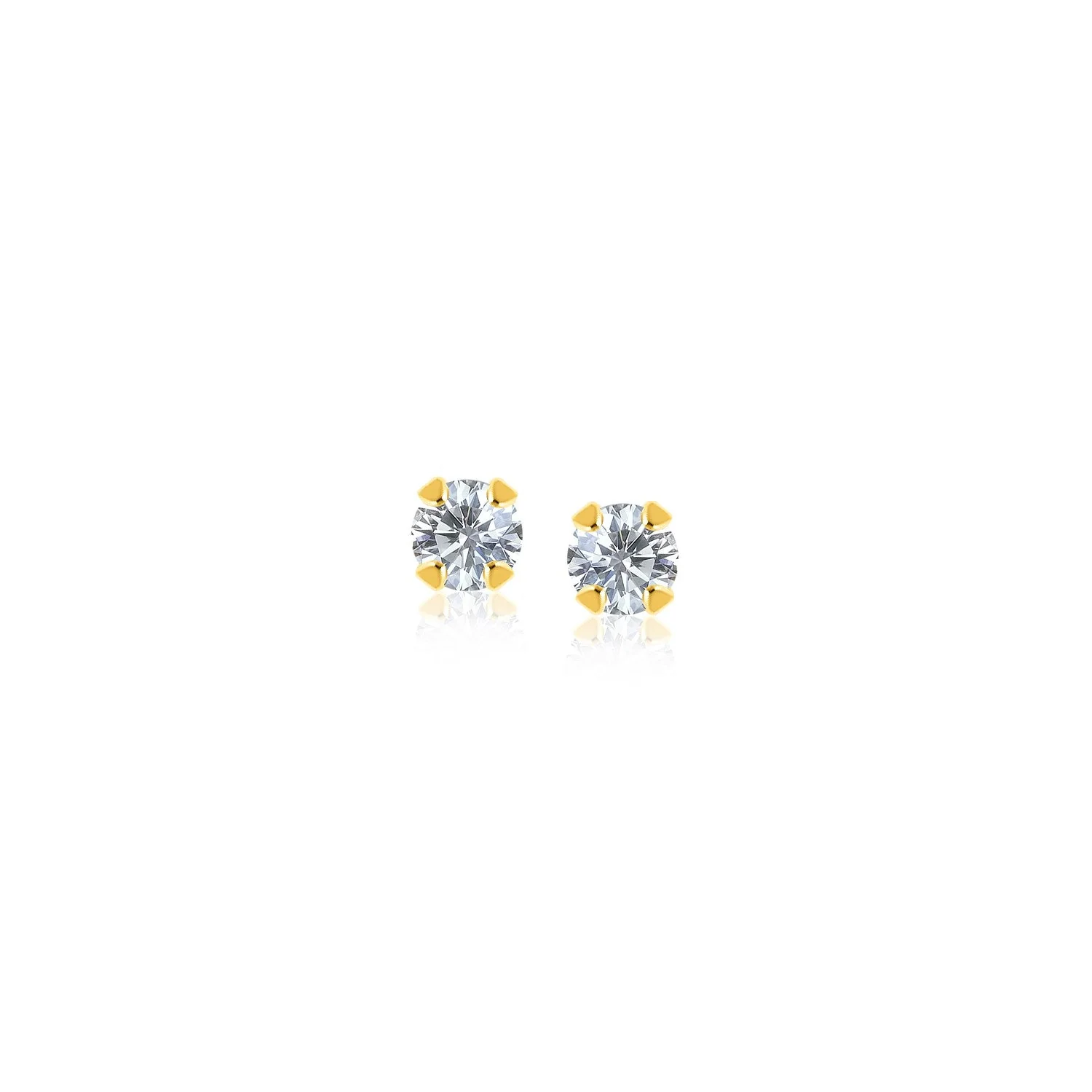 14k Yellow Gold Stud Earrings with Faceted White Cubic Zirconia - Image 3