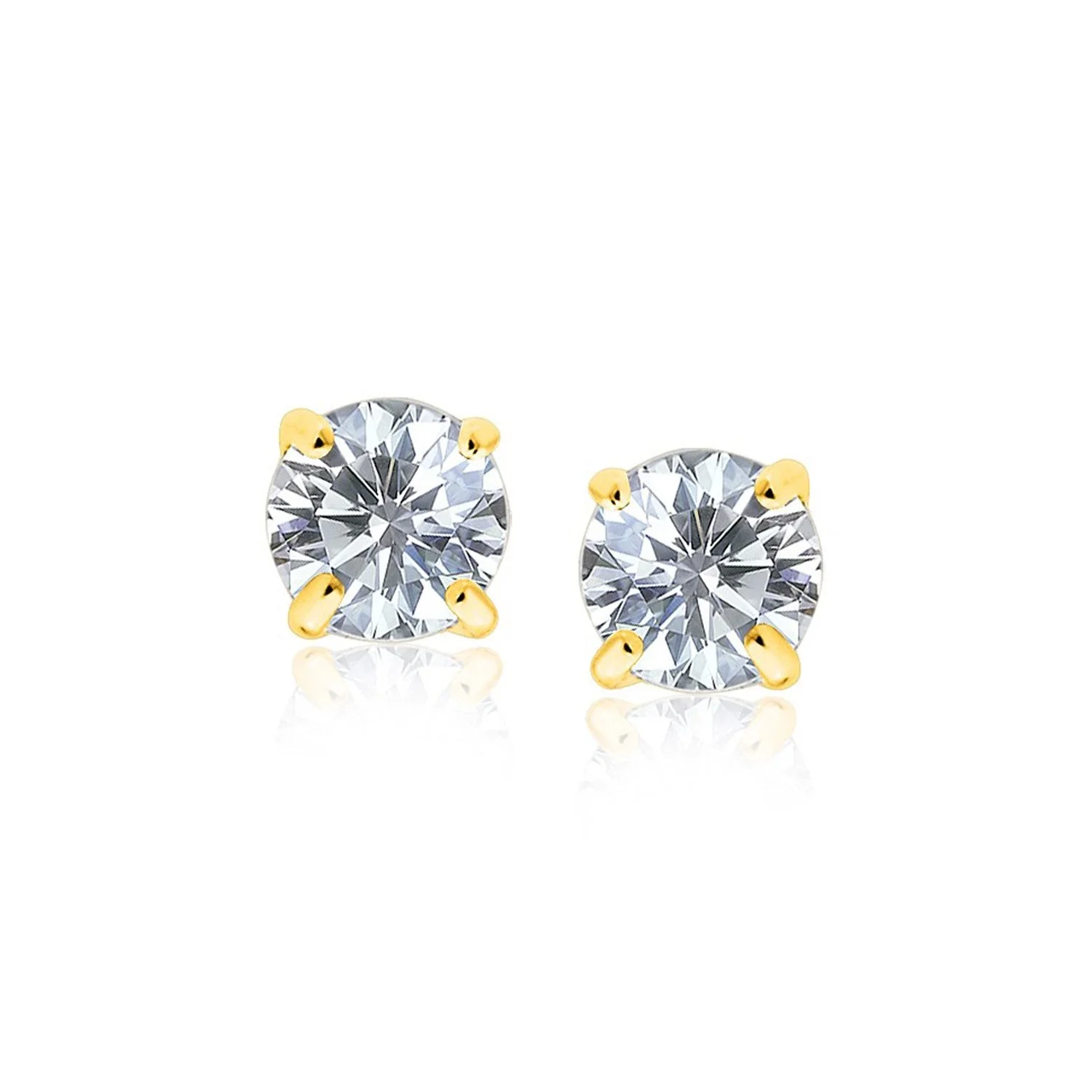 14k Yellow Gold Stud Earrings with White Hue Faceted Cubic Zirconia - Image 5