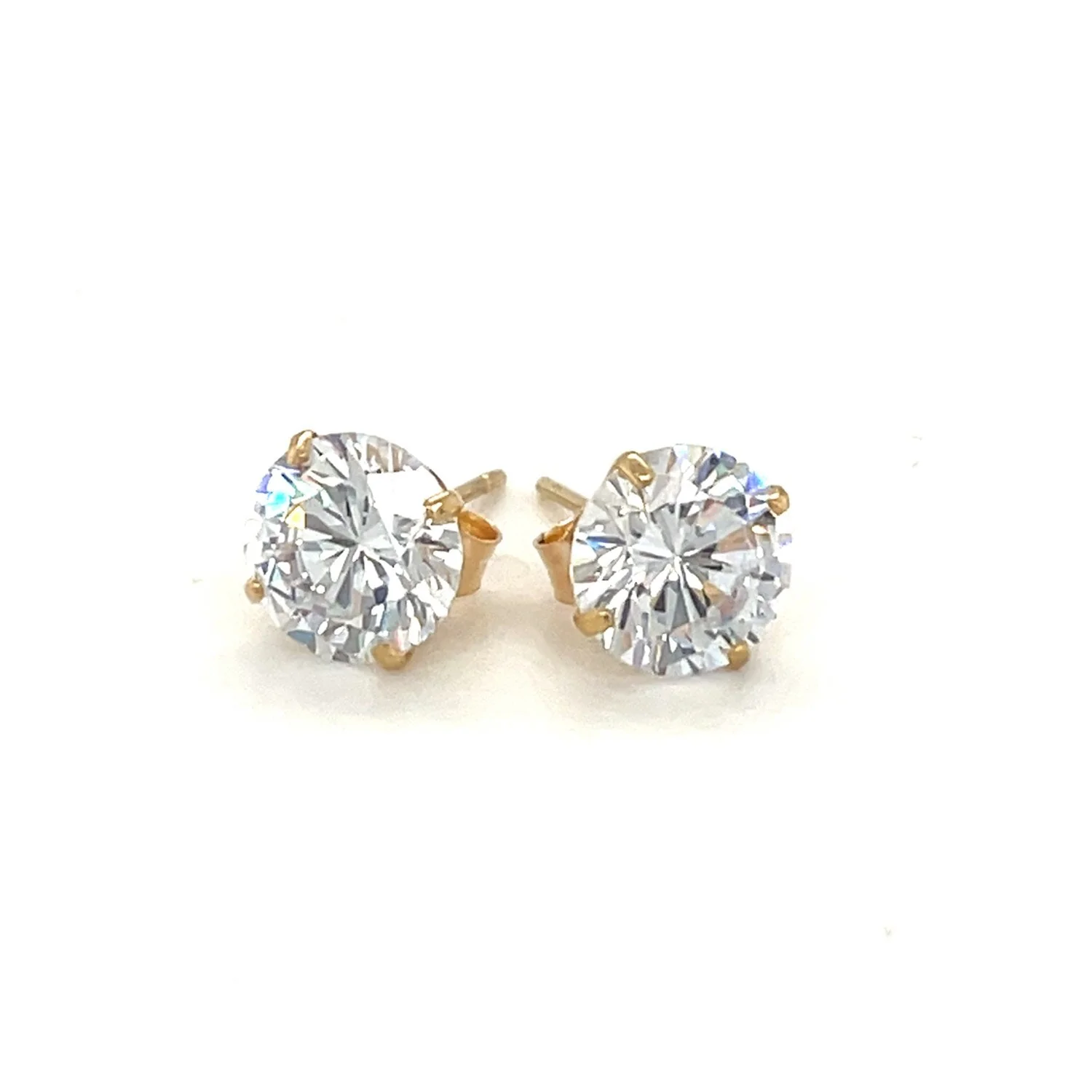 14k Yellow Gold Stud Earrings with White Hue Faceted Cubic Zirconia - Image 6