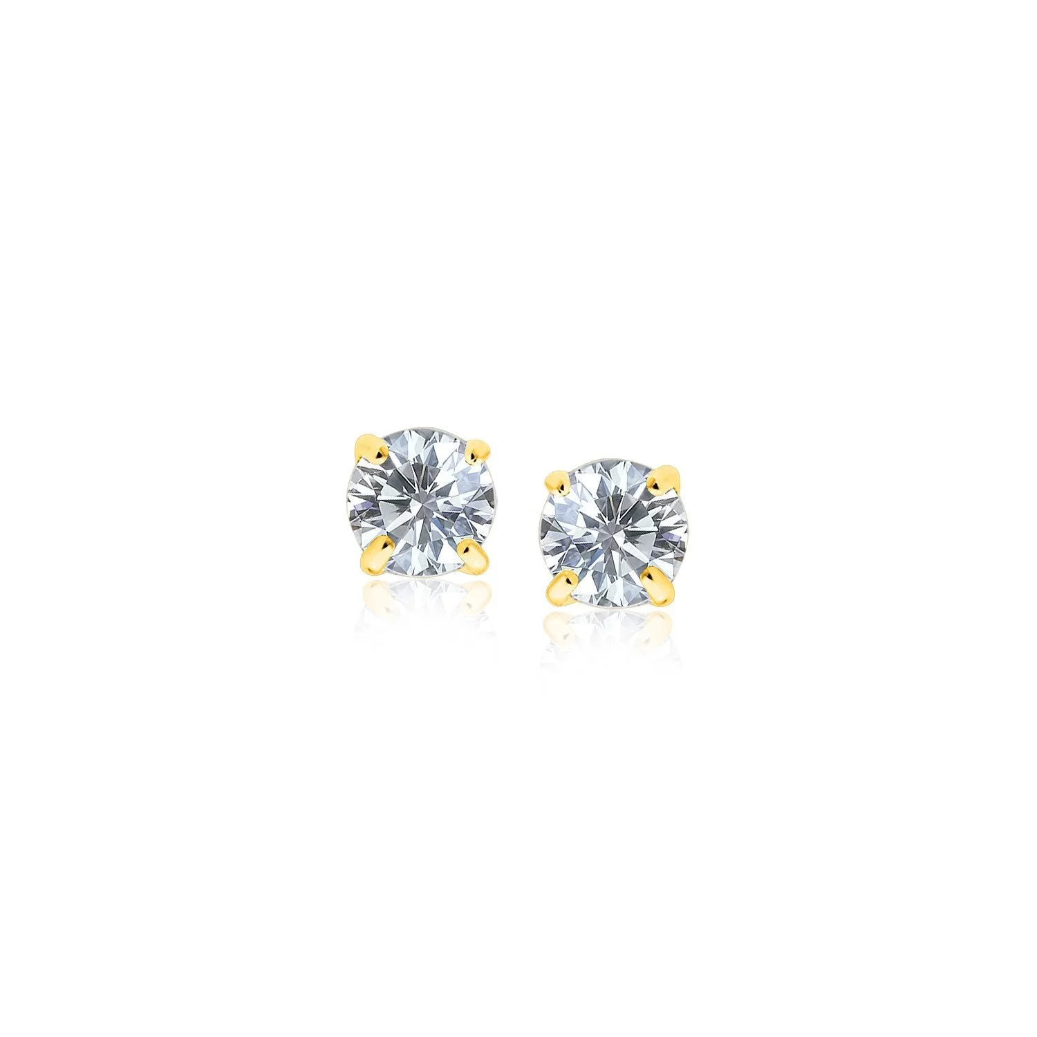 14k Yellow Gold Stud Earrings with White Hue Faceted Cubic Zirconia - Image 4