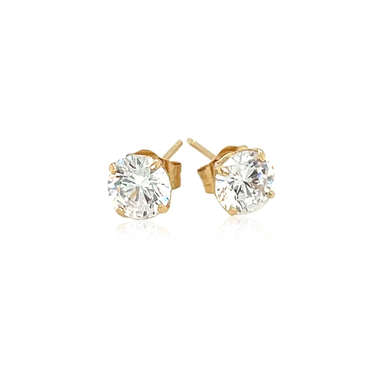 14k Yellow Gold Stud Earrings with White Hue Faceted Cubic Zirconia - Image 6