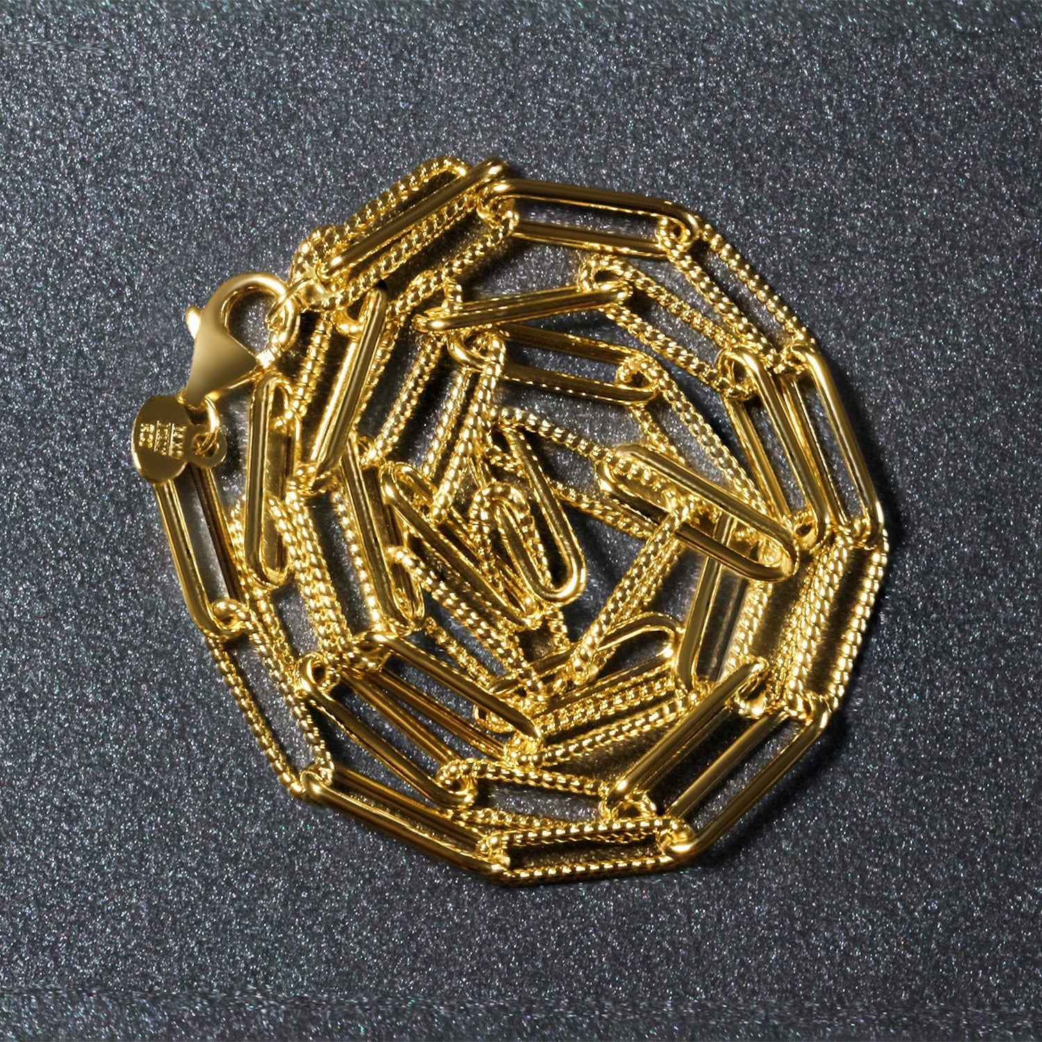 14k Yellow Gold Textured Paperclip Chain (3.5mm) - Image 5