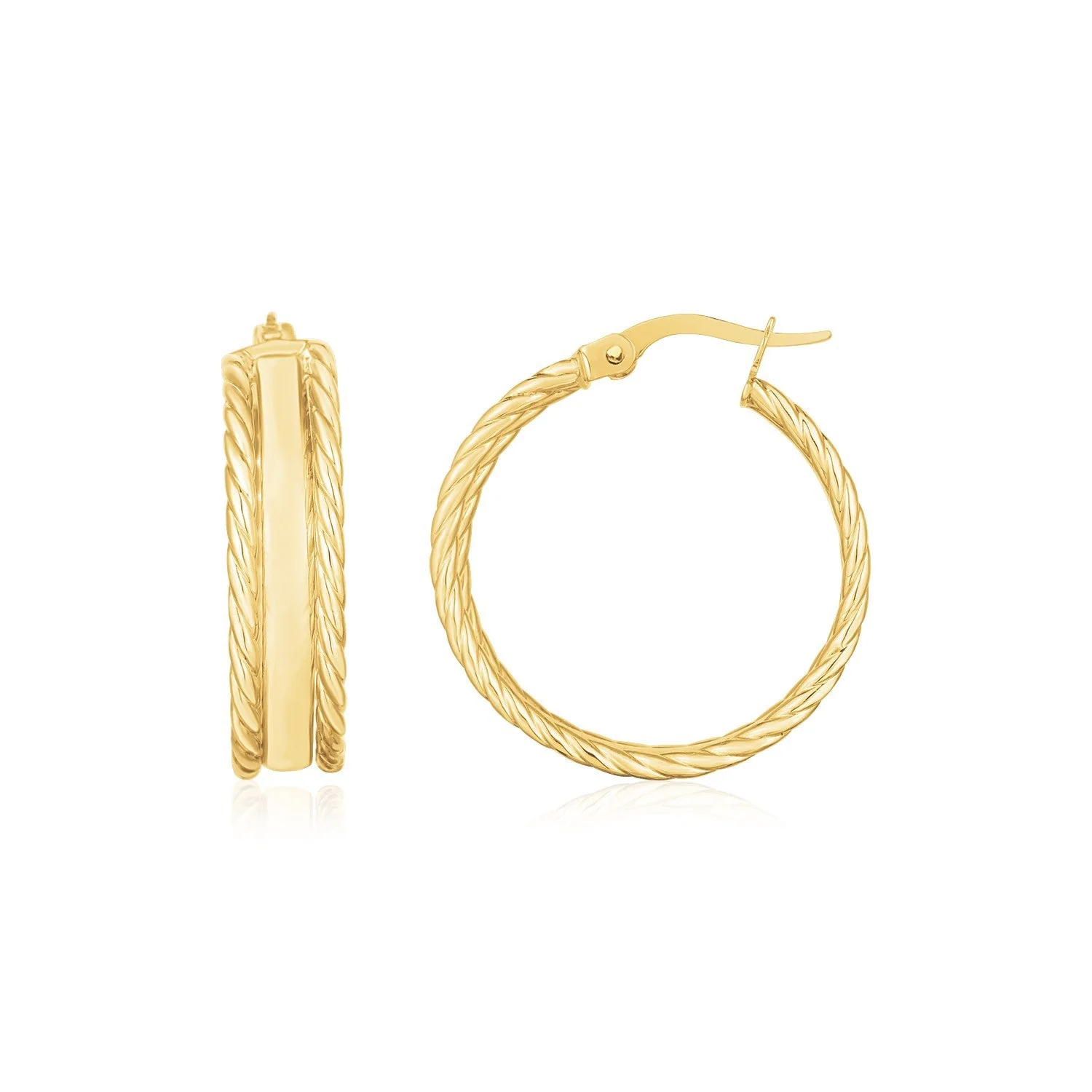 14K Yellow Gold Triple Row Hoop Earrings - Image 2