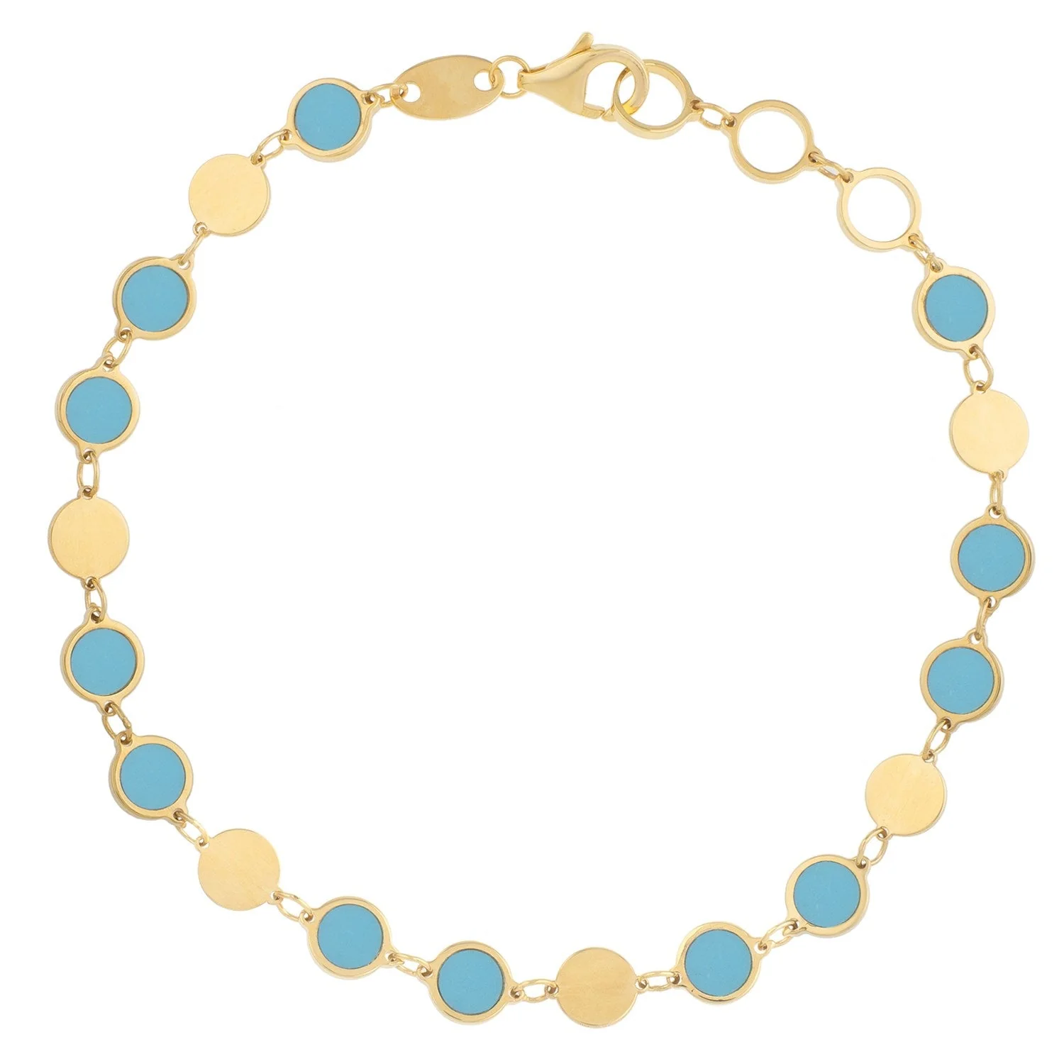 14k Yellow Gold Turquoise Geometric Mirror Gem Chain Bracelet (5.00 mm) - Image 4