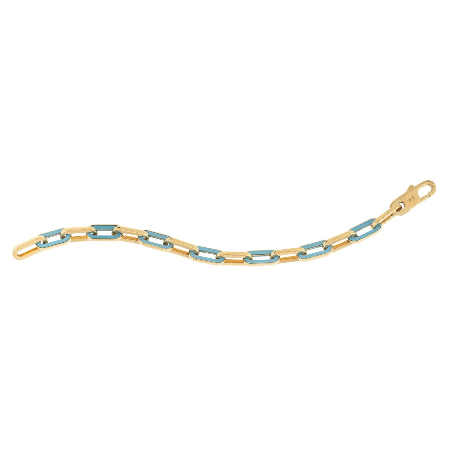 14k Yellow Gold Turquoise Paperclip Gem Link Bracelet (7.00 mm) - Image 3