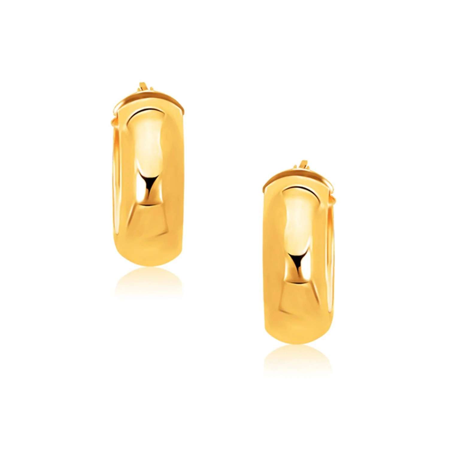 14k Yellow Gold Wide Medium Hoop Earrings with Snap Lock - Image 2