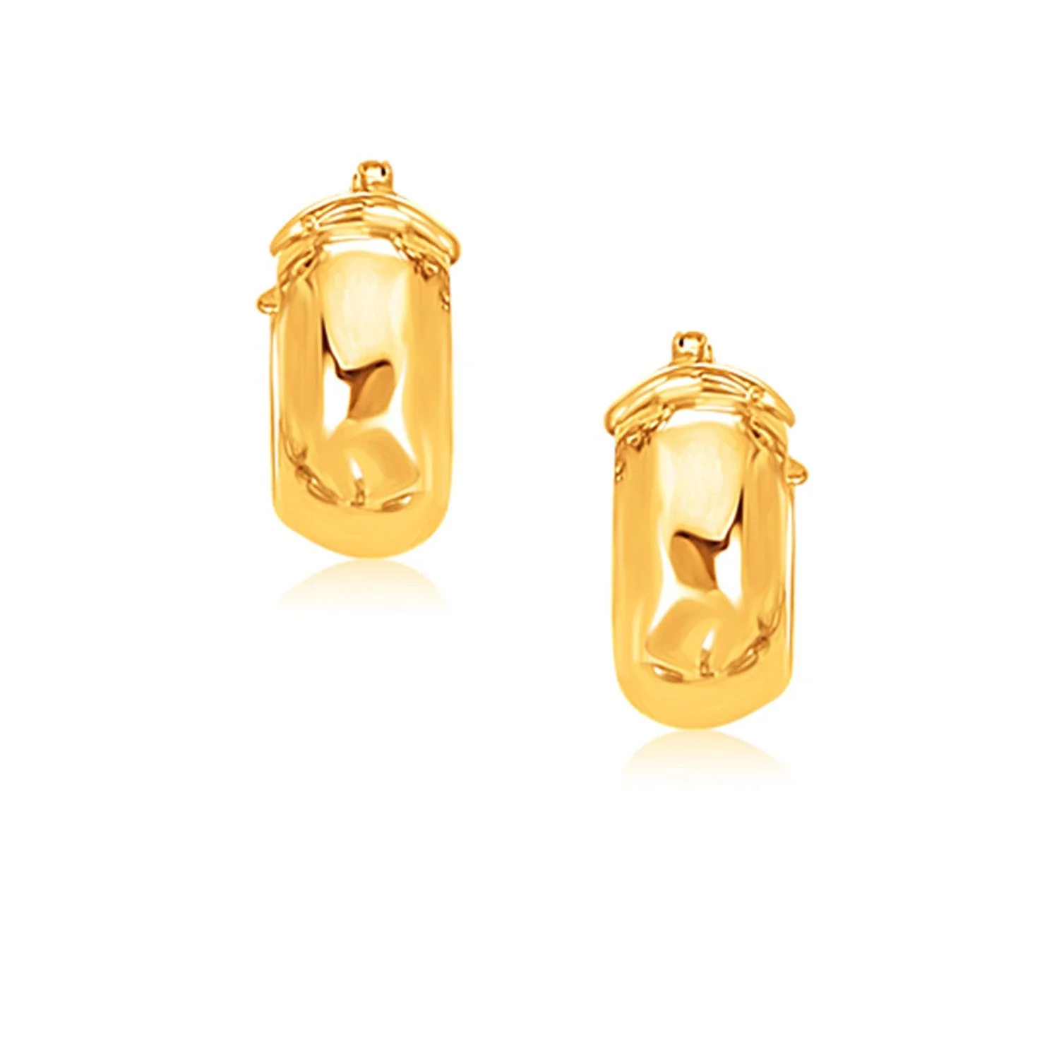 14k Yellow Gold Wide Small Hoop Earrings with Snap Lock - Image 2