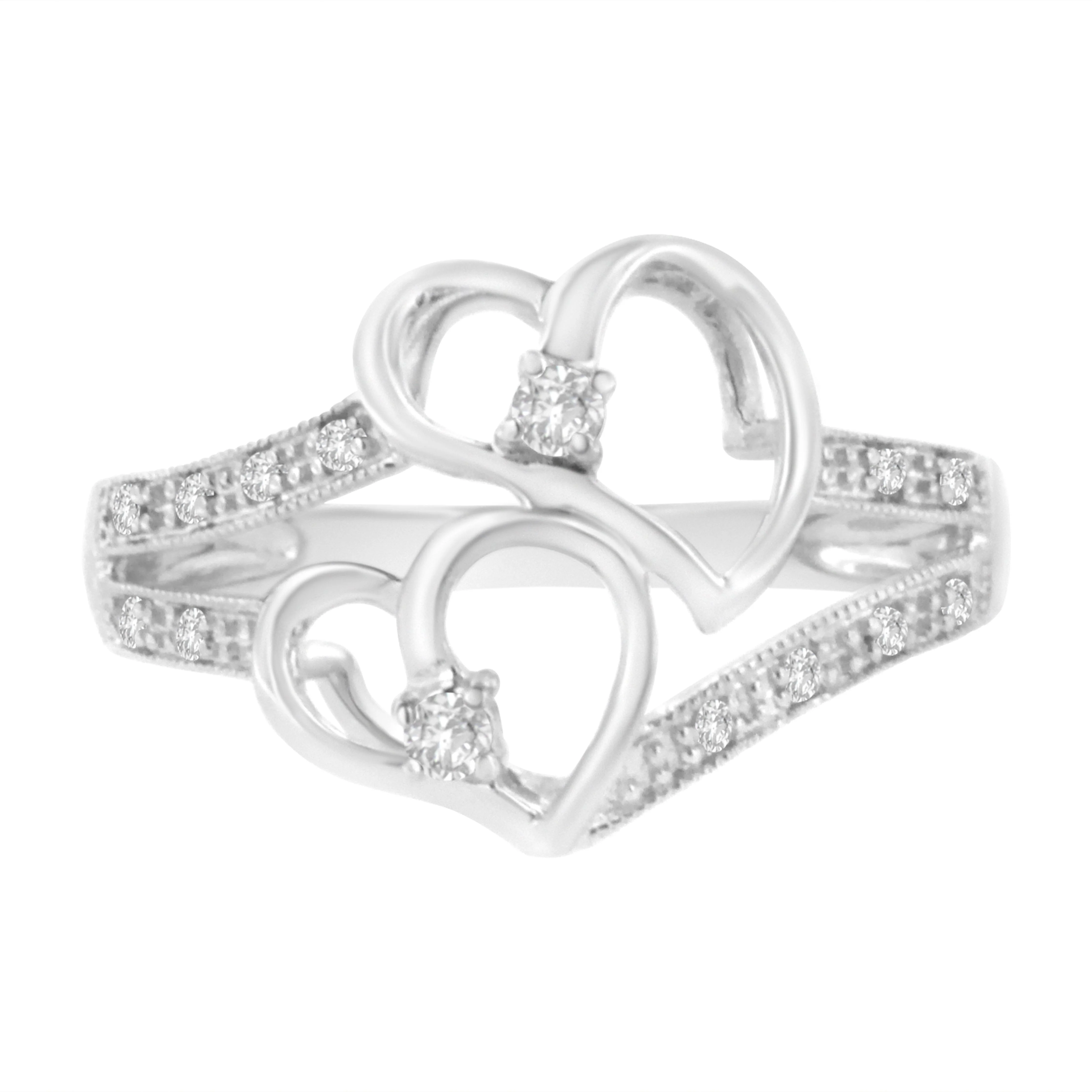 14KT White Gold 1/10 cttw Diamond Twin Heart Ring - Size 6.5 - Image 10