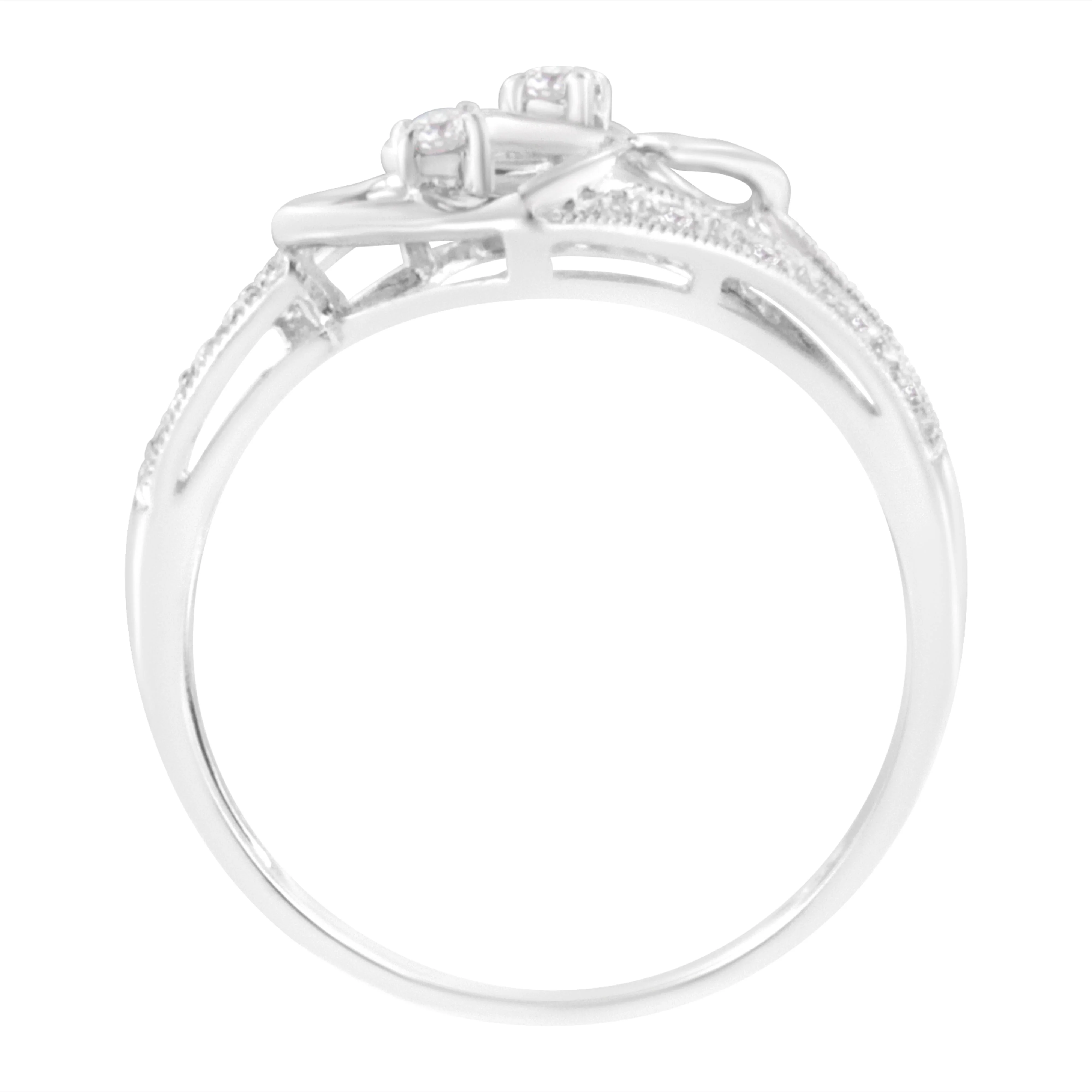 14KT White Gold 1/10 cttw Diamond Twin Heart Ring - Size 6.5 - Image 4