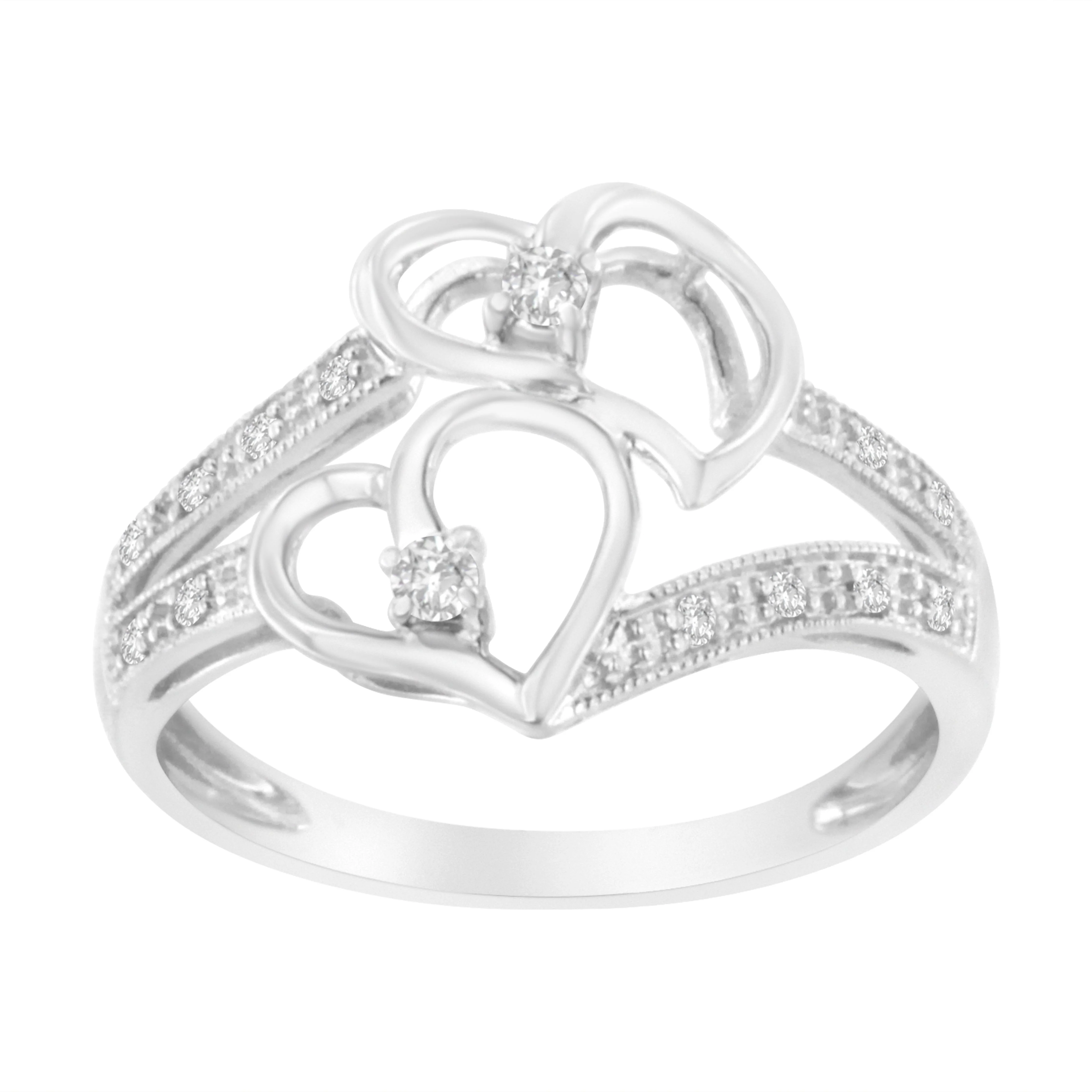 14KT White Gold 1/10 cttw Diamond Twin Heart Ring - Size 6.5 - Image 6