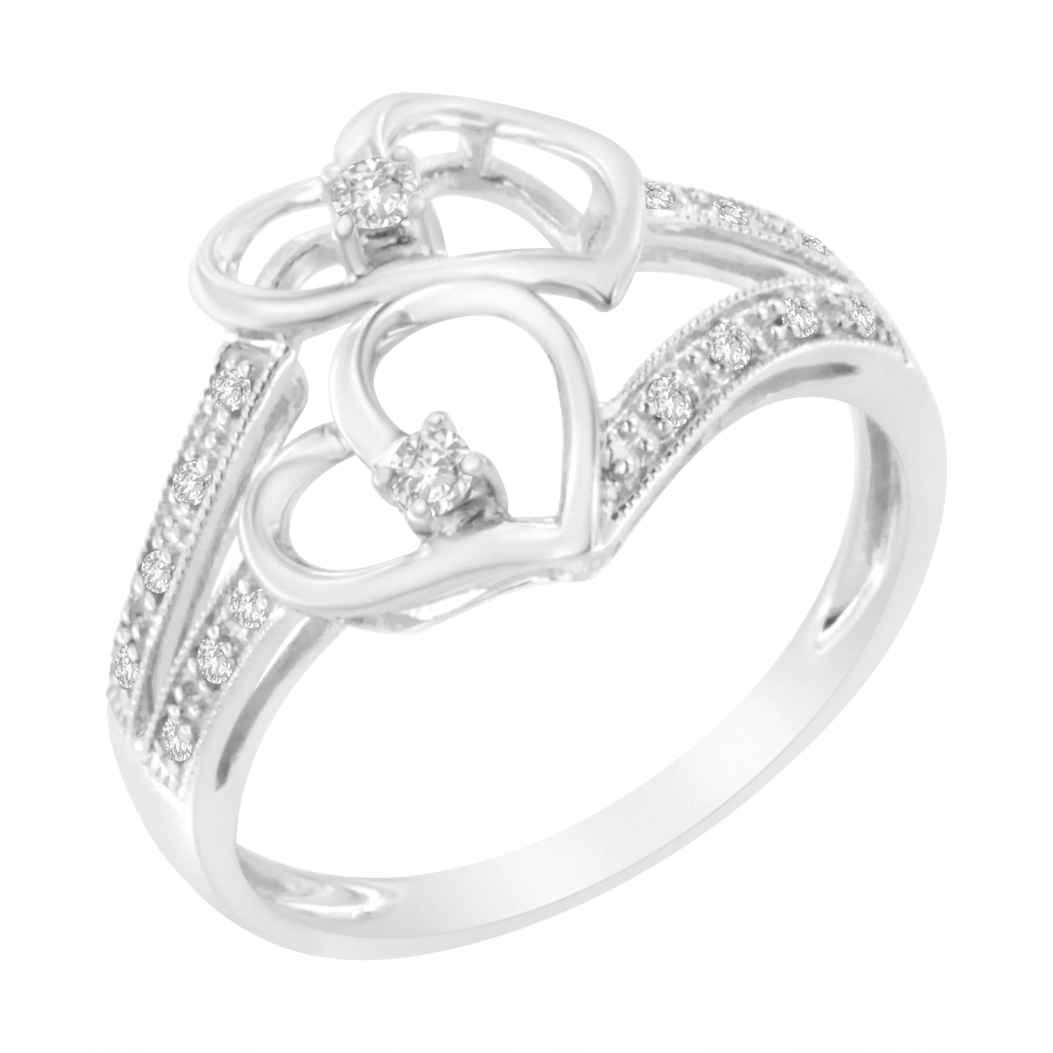14KT White Gold 1/10 cttw Diamond Twin Heart Ring - Size 6.5 - Image 7