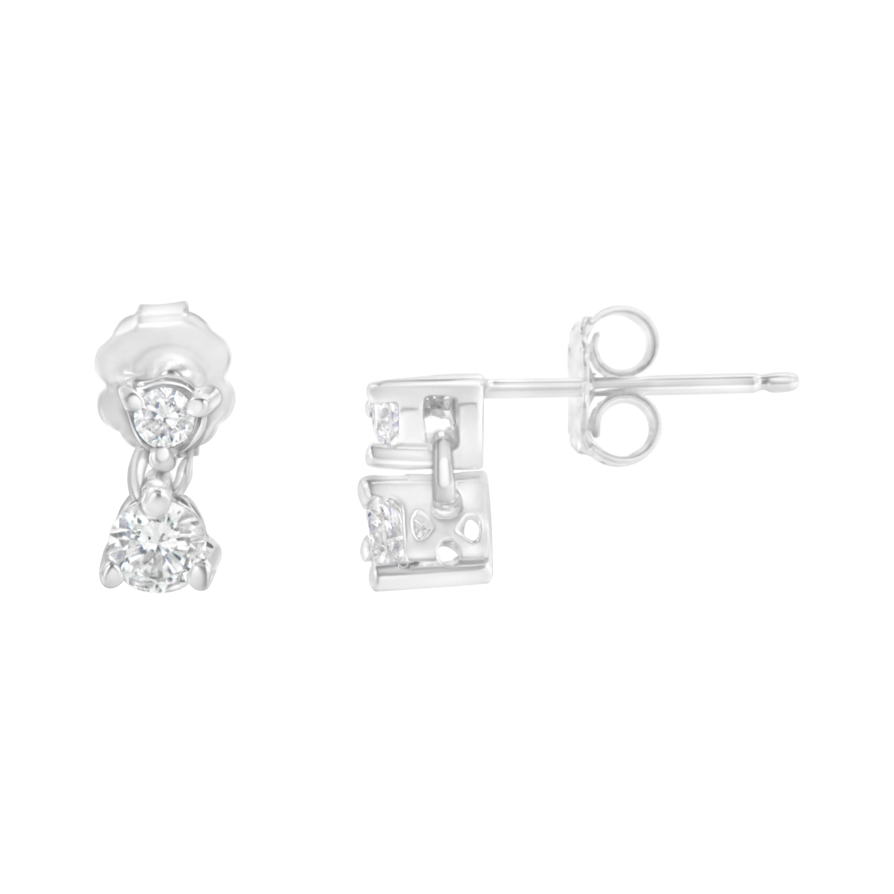 14KT White Gold 1/2 cttw Double Diamond Dangle Stud Earrings (H-I, I1-I2) - Image 2