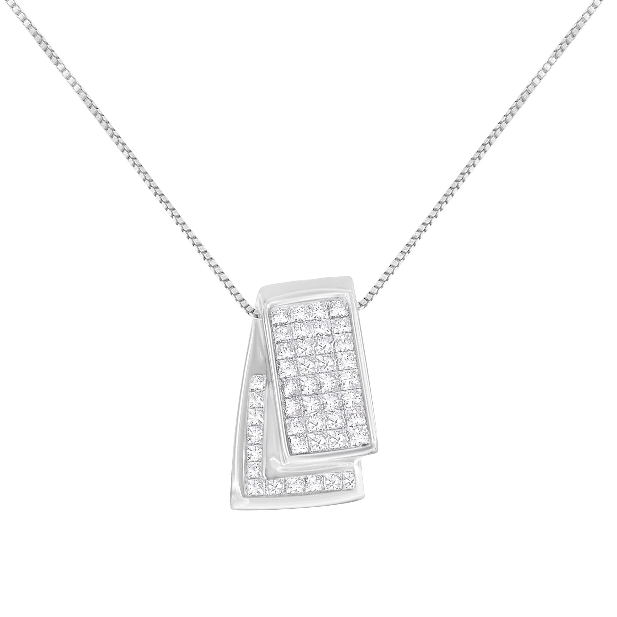 14KT White Gold Diamond Box Pendant Necklace (1 cttw, H-I Color, SI2-I1 Clarity) - Image 2