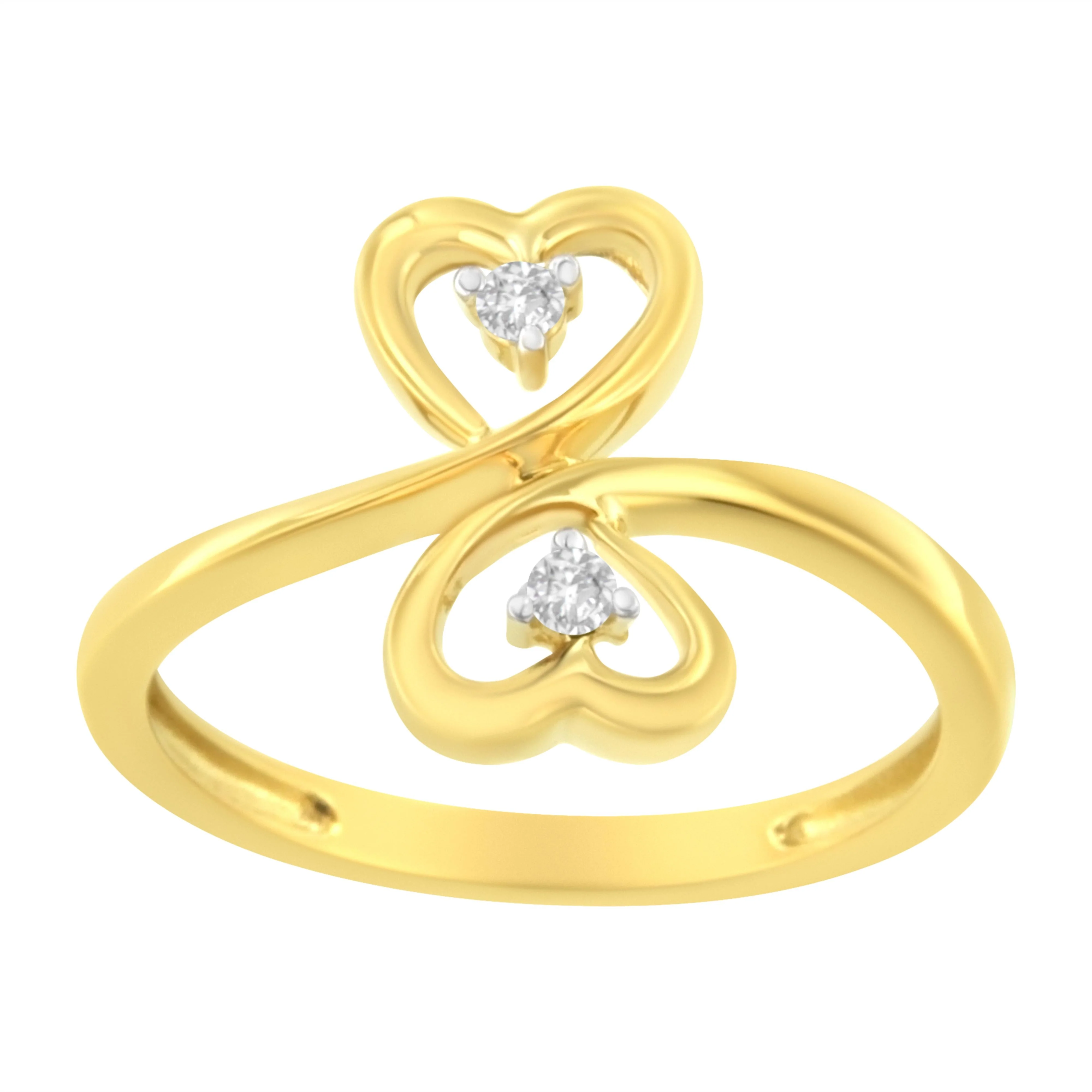 14KT Yellow Gold 1/20 ctw. Dual Heart Diamond Ring (K-L, I1-I2) - Size 7