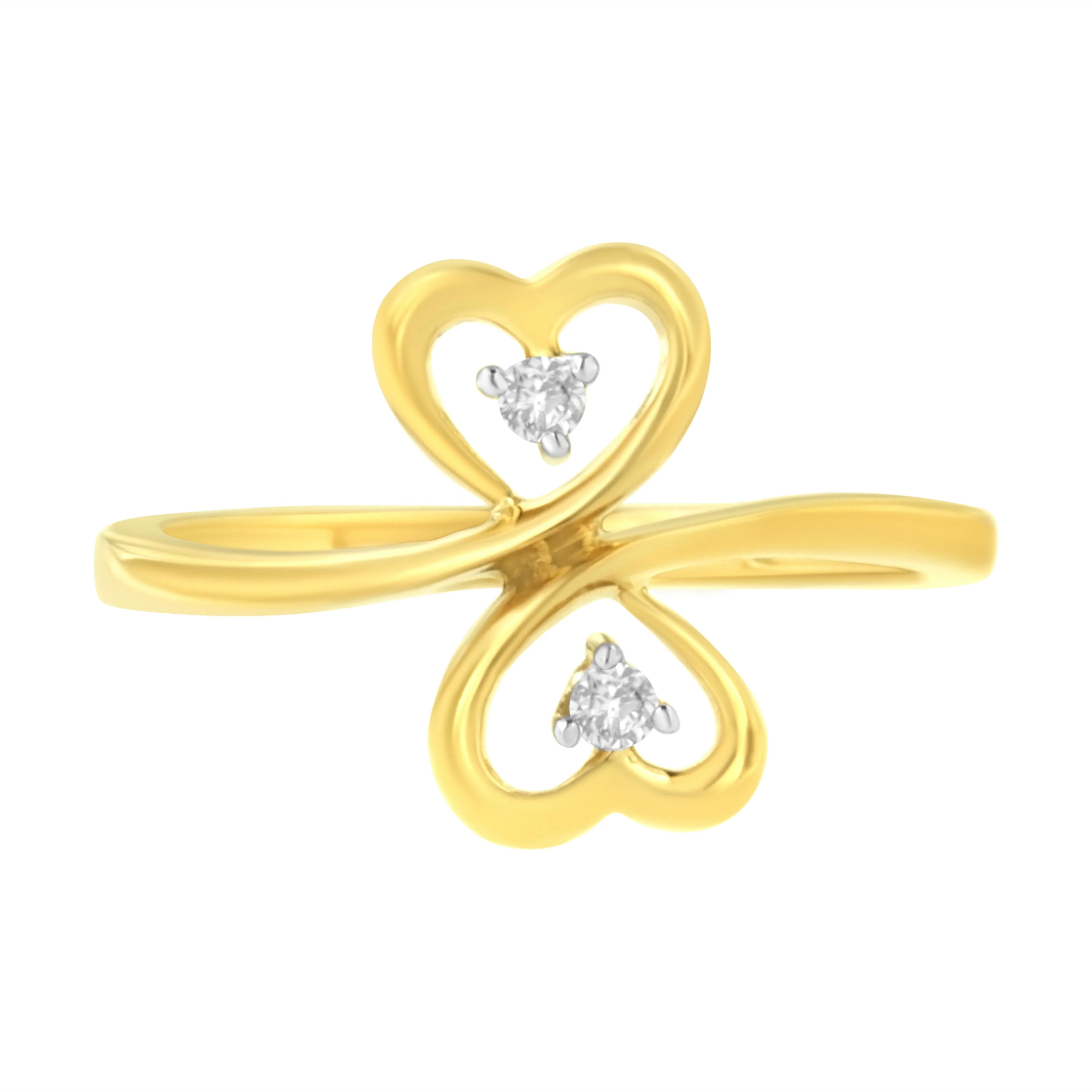 14KT Yellow Gold 1/20 ctw. Dual Heart Diamond Ring (K-L, I1-I2) - Size 7 - Image 2