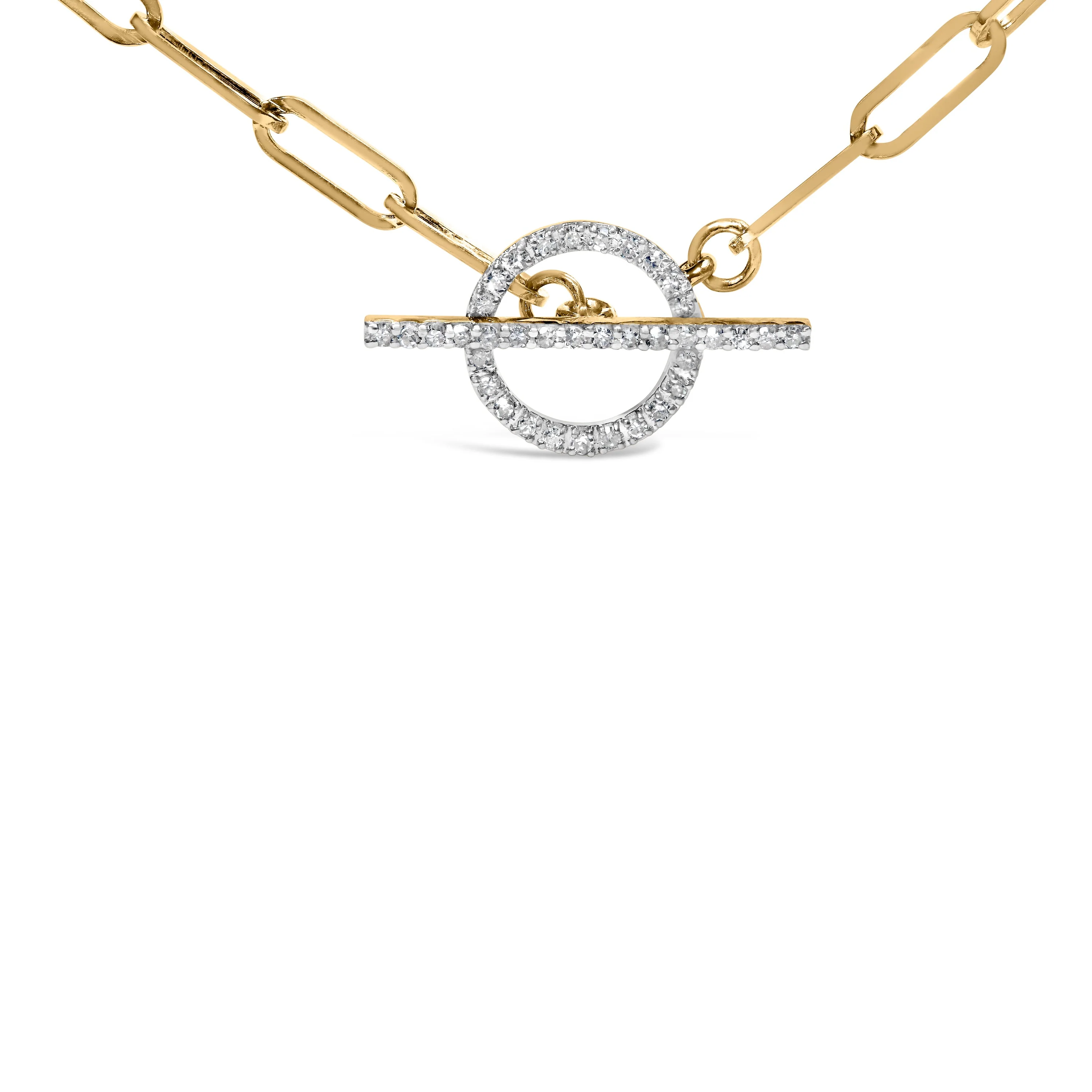 14KT Yellow Gold 1/4 Cttw Diamond Toggle Clasp Paperclip Link Necklace (I-J Color, I1-I2 Clarity) - 18" Inches - Image 2