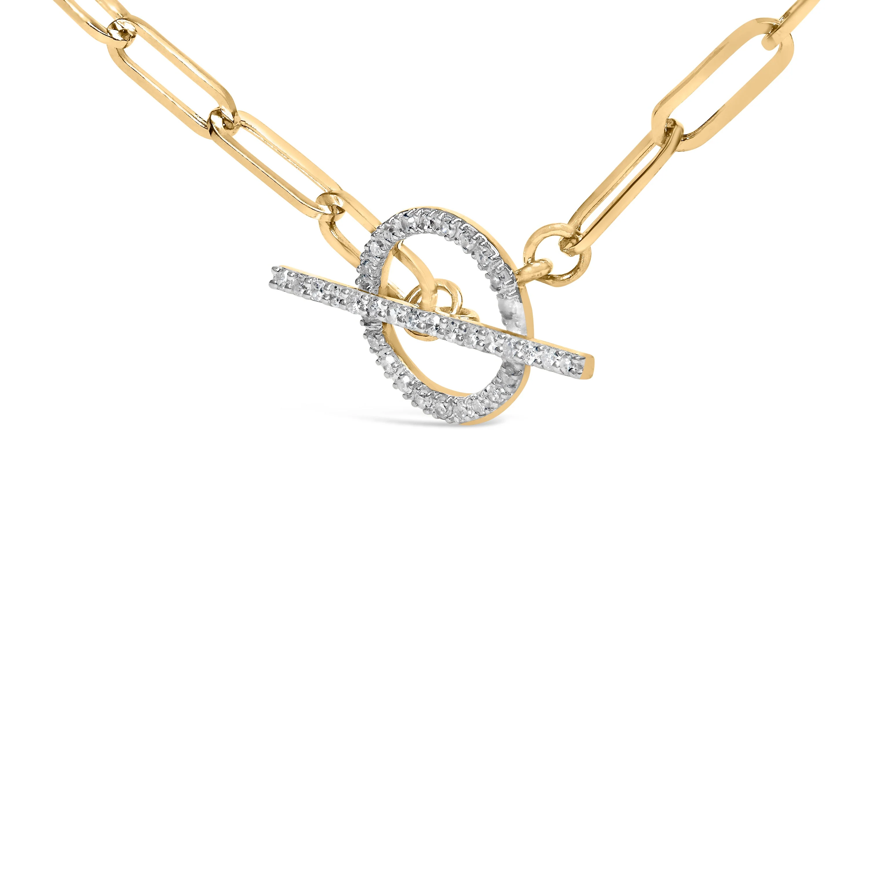 14KT Yellow Gold 1/4 Cttw Diamond Toggle Clasp Paperclip Link Necklace (I-J Color, I1-I2 Clarity) - 18" Inches - Image 3