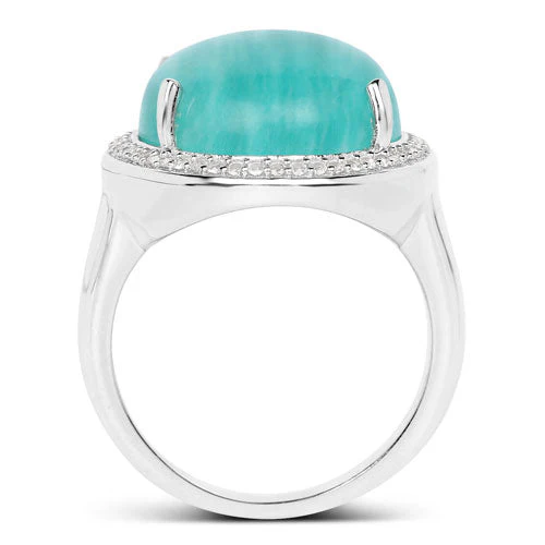 15.09 Carat Genuine Amazanite And White Topaz .925 Sterling Silver Ring - Image 5