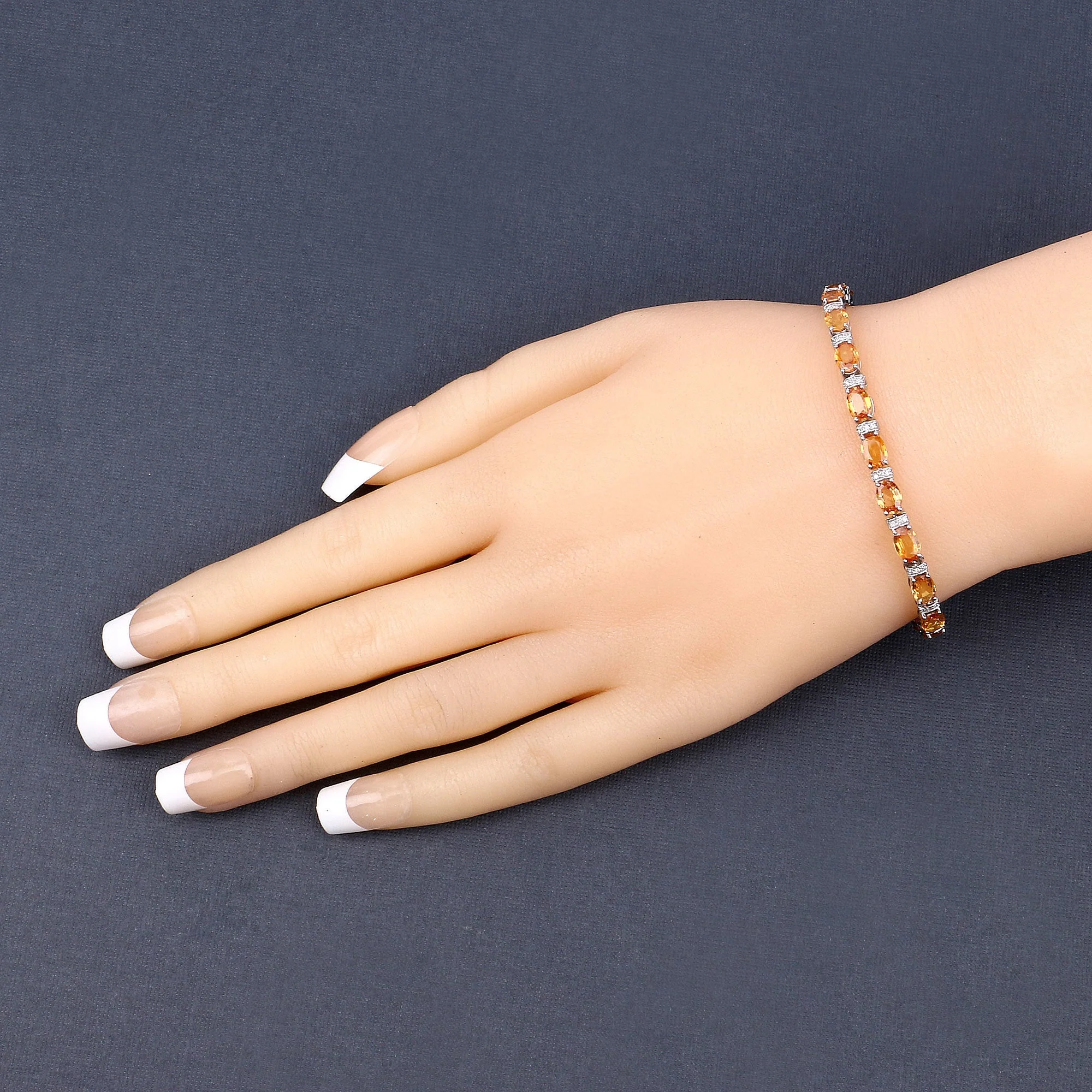 16.73 Carat Genuine Orange Sapphire and White Diamond 14K White Gold Bracelet - Image 3