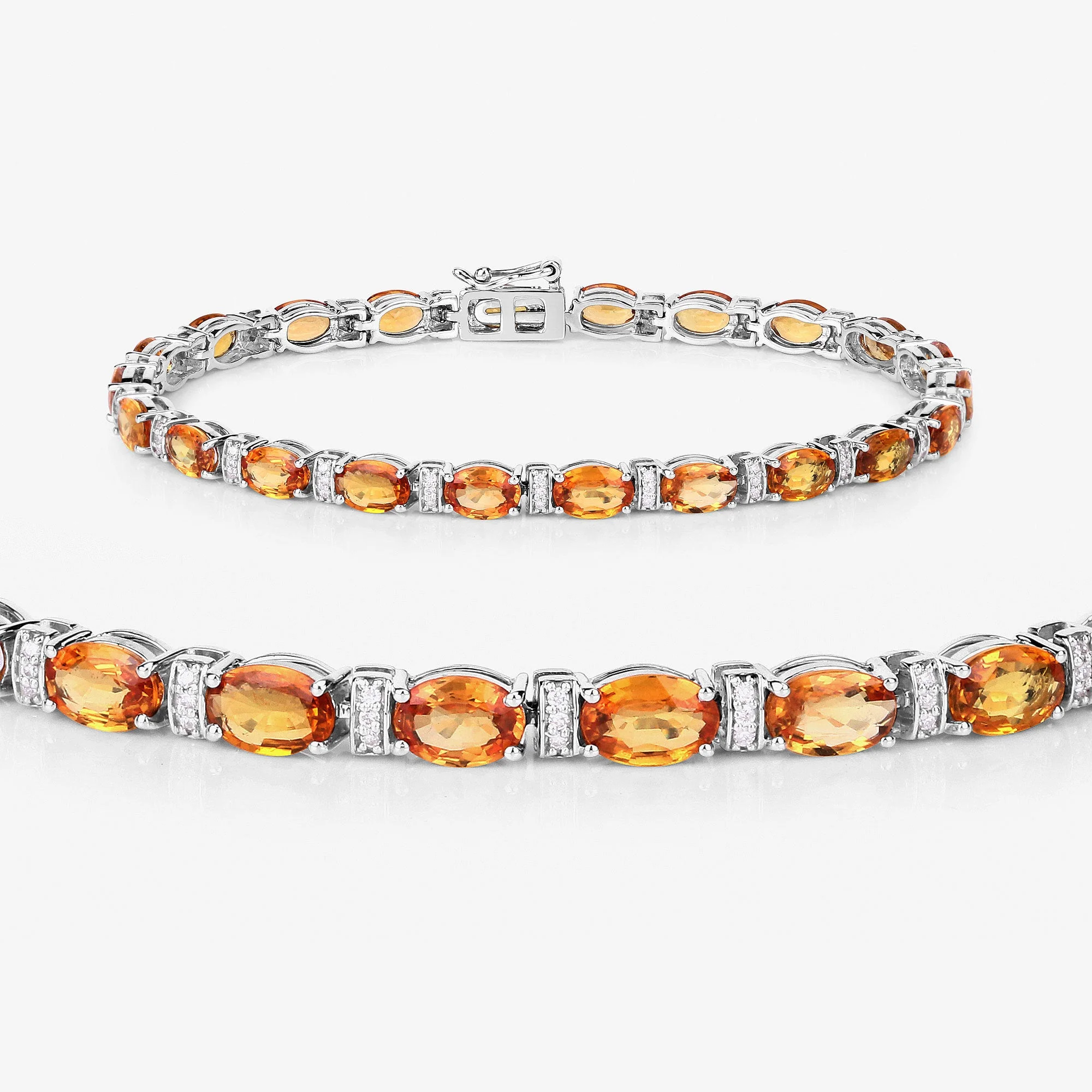 16.73 Carat Genuine Orange Sapphire and White Diamond 14K White Gold Bracelet - Image 4