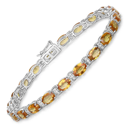 16.73 Carat Genuine Orange Sapphire and White Diamond 14K White Gold Bracelet - Image 5