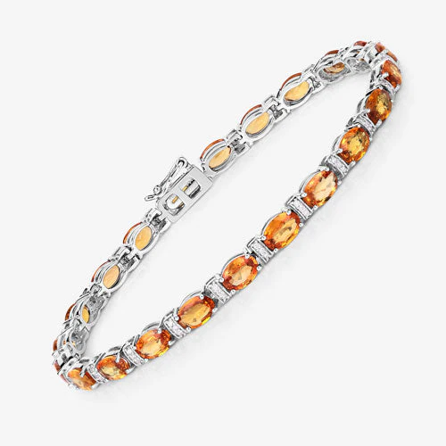 16.73 Carat Genuine Orange Sapphire and White Diamond 14K White Gold Bracelet - Image 6