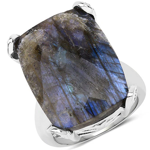 17.17 Carat Genuine Labradorite and White Topaz .925 Sterling Silver Ring - Image 4