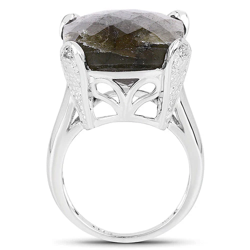 17.17 Carat Genuine Labradorite and White Topaz .925 Sterling Silver Ring - Image 5