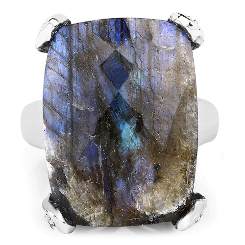 17.17 Carat Genuine Labradorite and White Topaz .925 Sterling Silver Ring - Image 6