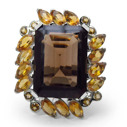 17.85 Carat Genuine Smoky Quartz & Citrine .925 Sterling Silver Ring - Image 2