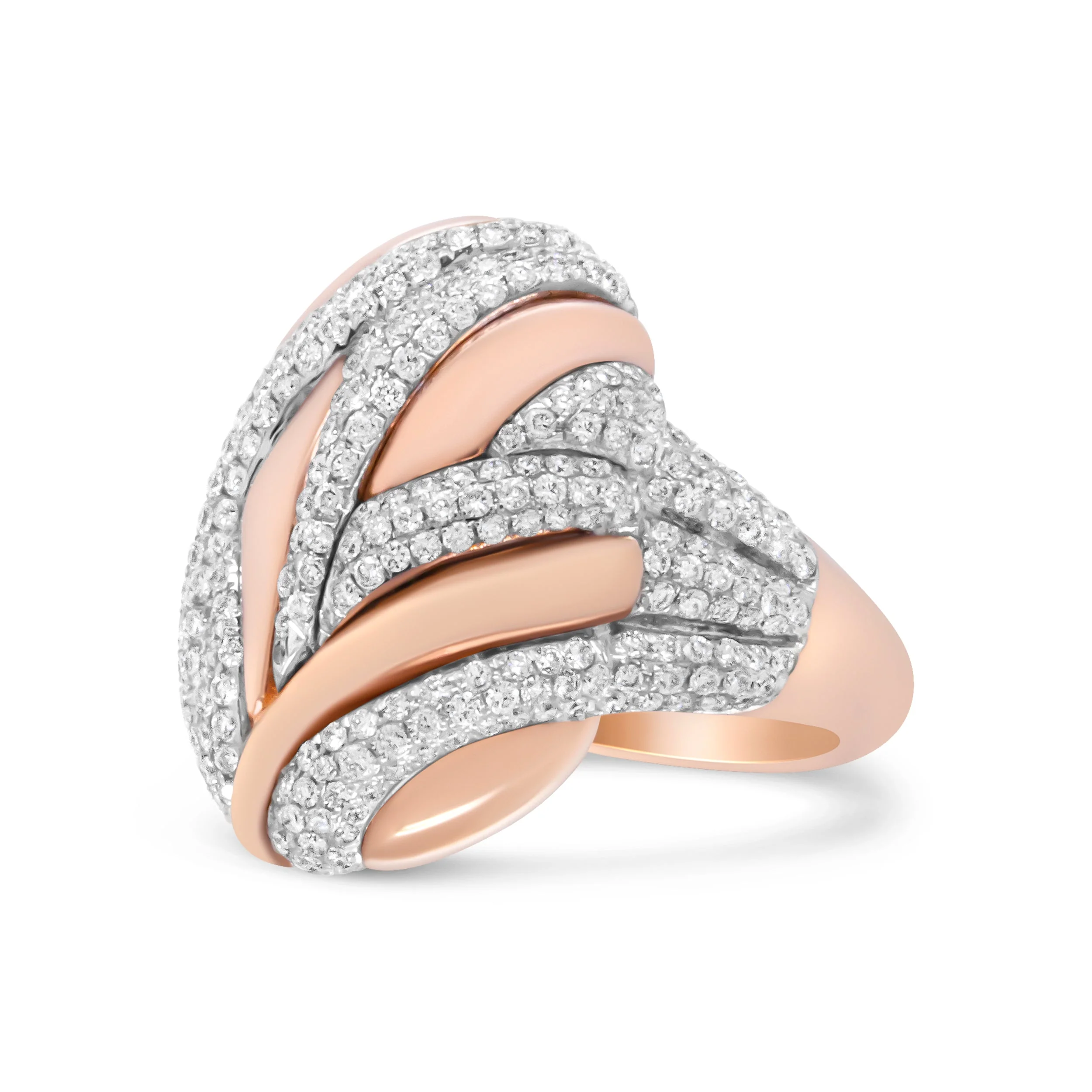 18K Rose and White Gold 1 7/8 Cttw Diamond and Gold Textured Dome Cocktail Ring (F-G Color, VS1-VS2 Clarity) - Size 6.5 - Image 3
