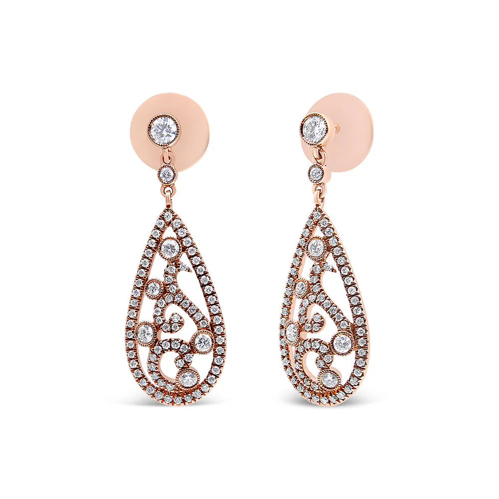 18K Rose Gold 1 1/4 Cttw Diamond Teardrop Shaped Drop and Dangle Screw Back Stud Earring (F-G Color, VS1-VS2 Clarity) - Image 3