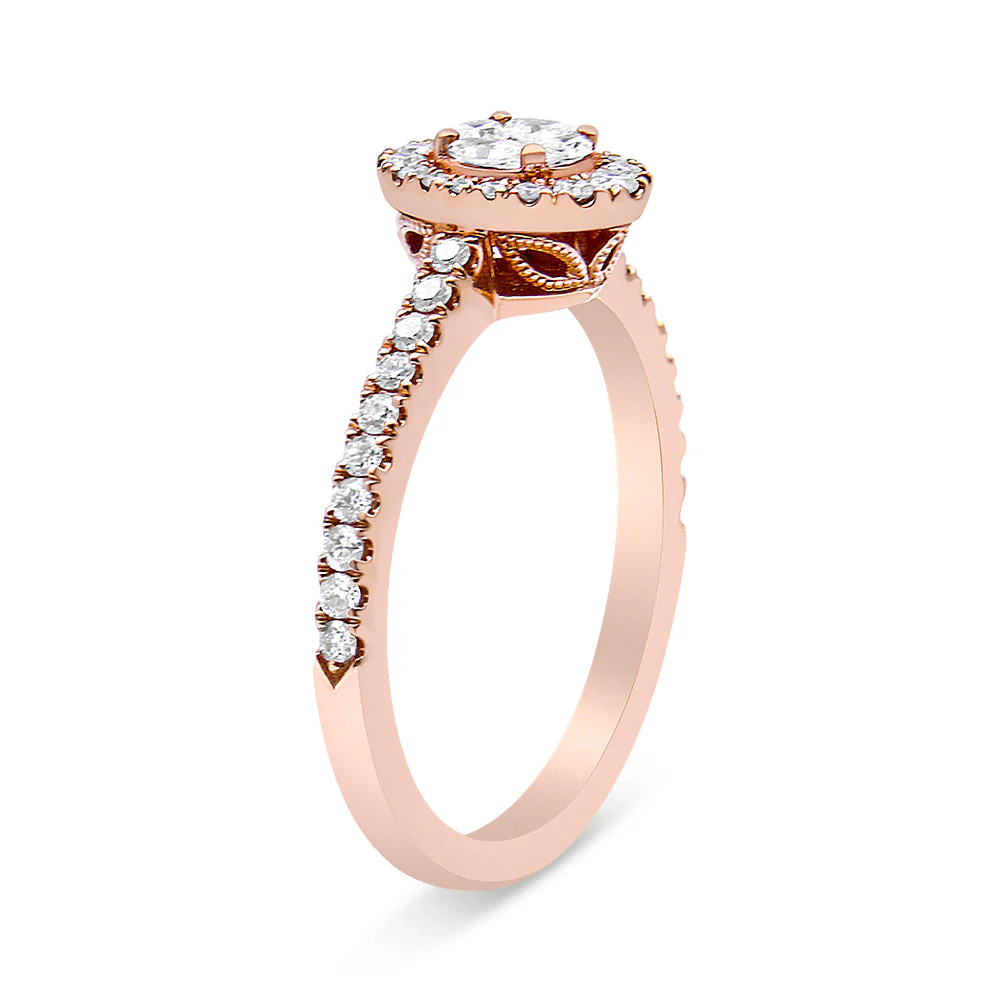18K Rose Gold 1/2 Cttw Composite Marquise Composite Diamond Oval Shaped Halo Engagement Ring (F-G Color, VS1-VS2 Clarity) - Ring Size 7 - Image 5