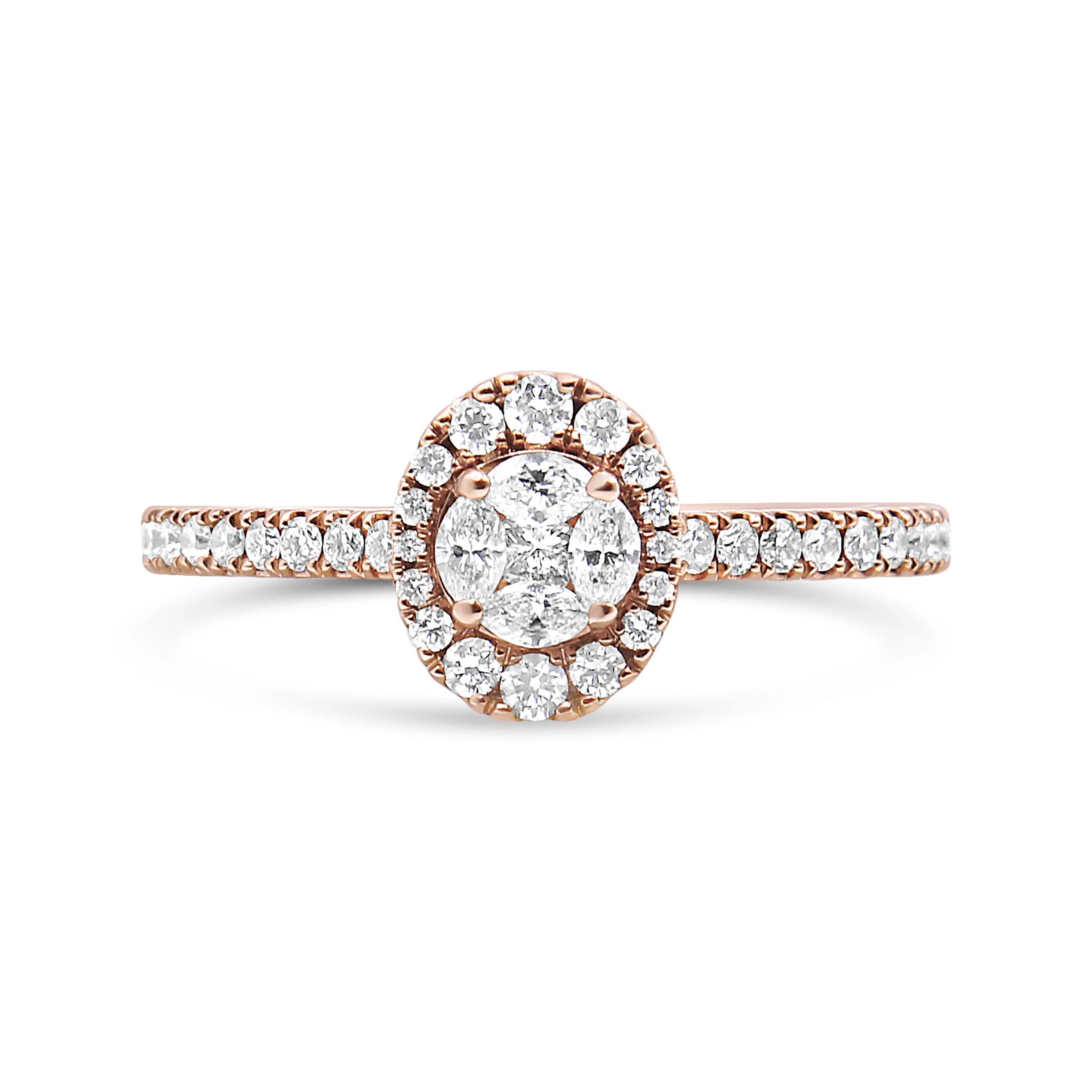 18K Rose Gold 1/2 Cttw Composite Marquise Composite Diamond Oval Shaped Halo Engagement Ring (F-G Color, VS1-VS2 Clarity) - Ring Size 7 - Image 6