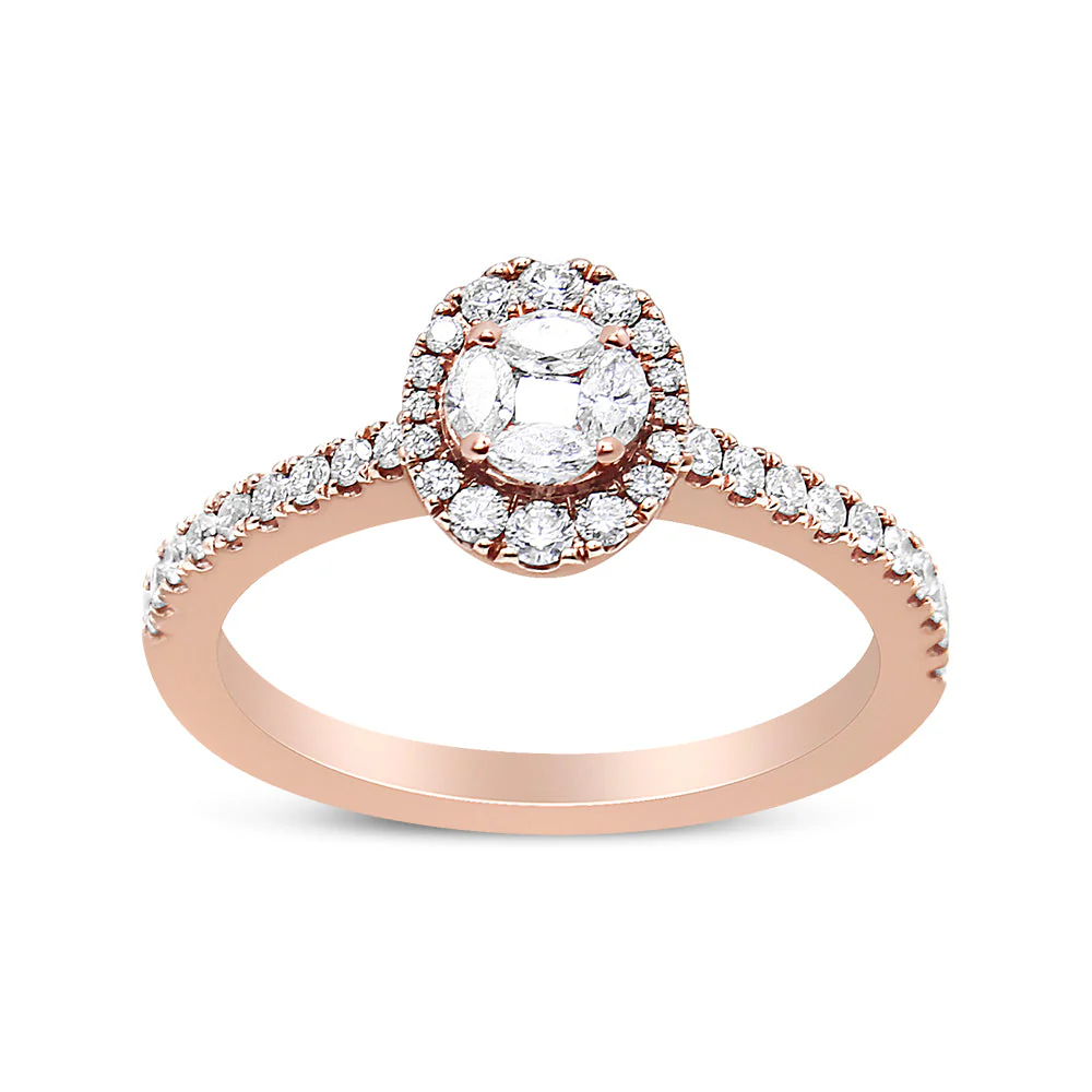 18K Rose Gold 1/2 Cttw Composite Marquise Composite Diamond Oval Shaped Halo Engagement Ring (F-G Color, VS1-VS2 Clarity) - Ring Size 7 - Image 8